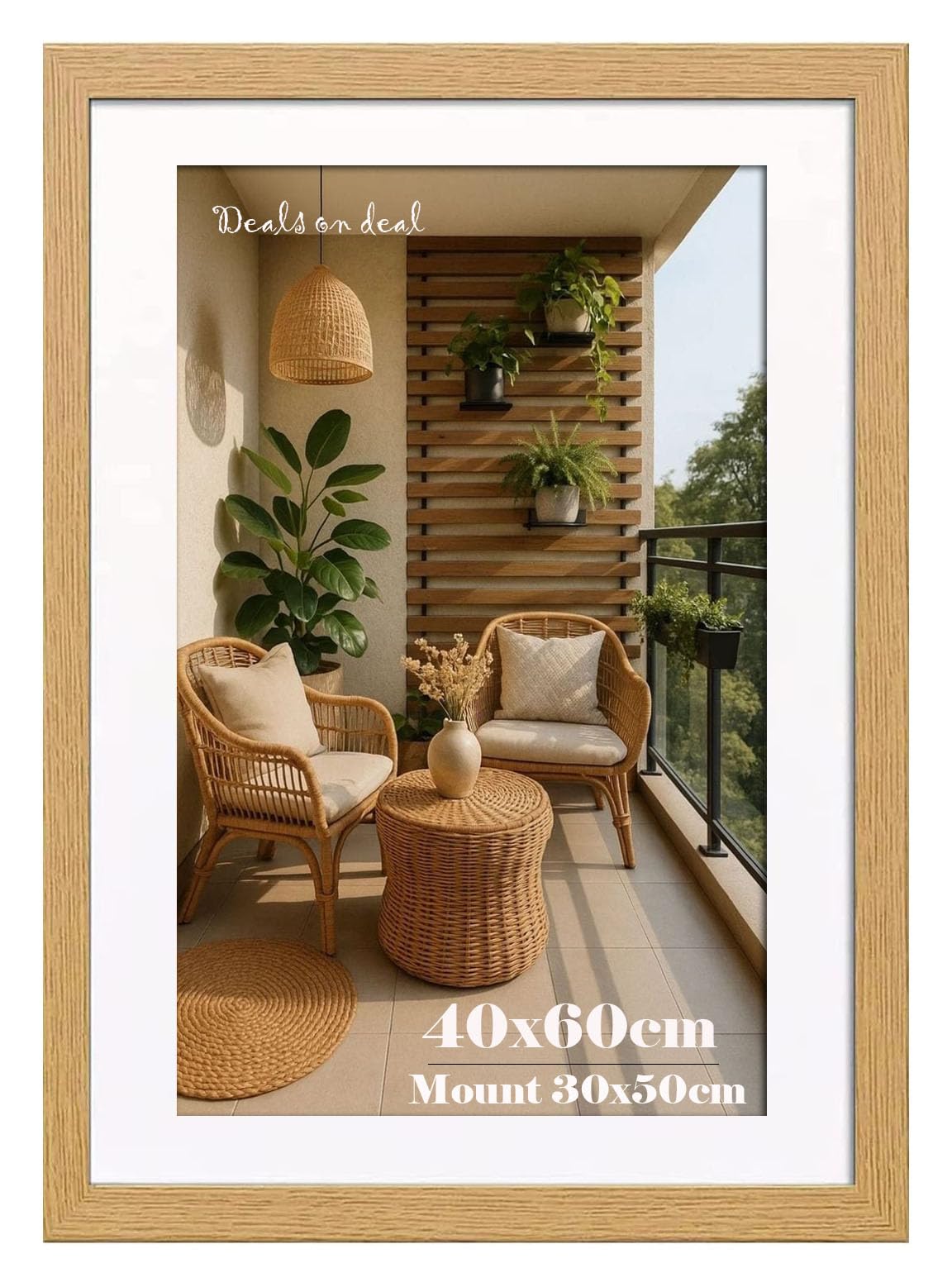 DEALS ON DEAL® Poster Frame Oak 40x60 cm With Mount 30x50 cm | Prints HD Clear Aclyric Front Picture Frames | Portrait Landscape | White Matting 40 x 60cm Picture Poster Frames