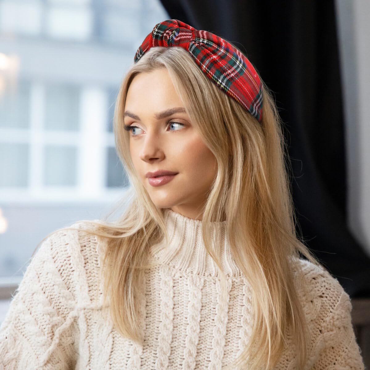 Huachi Christmas Headbands for Women Plaid Headband Knotted, Fashion Holiday Women Red Plaid Headbands for Hair Christmas Outfits Hair Accessories - Image 7