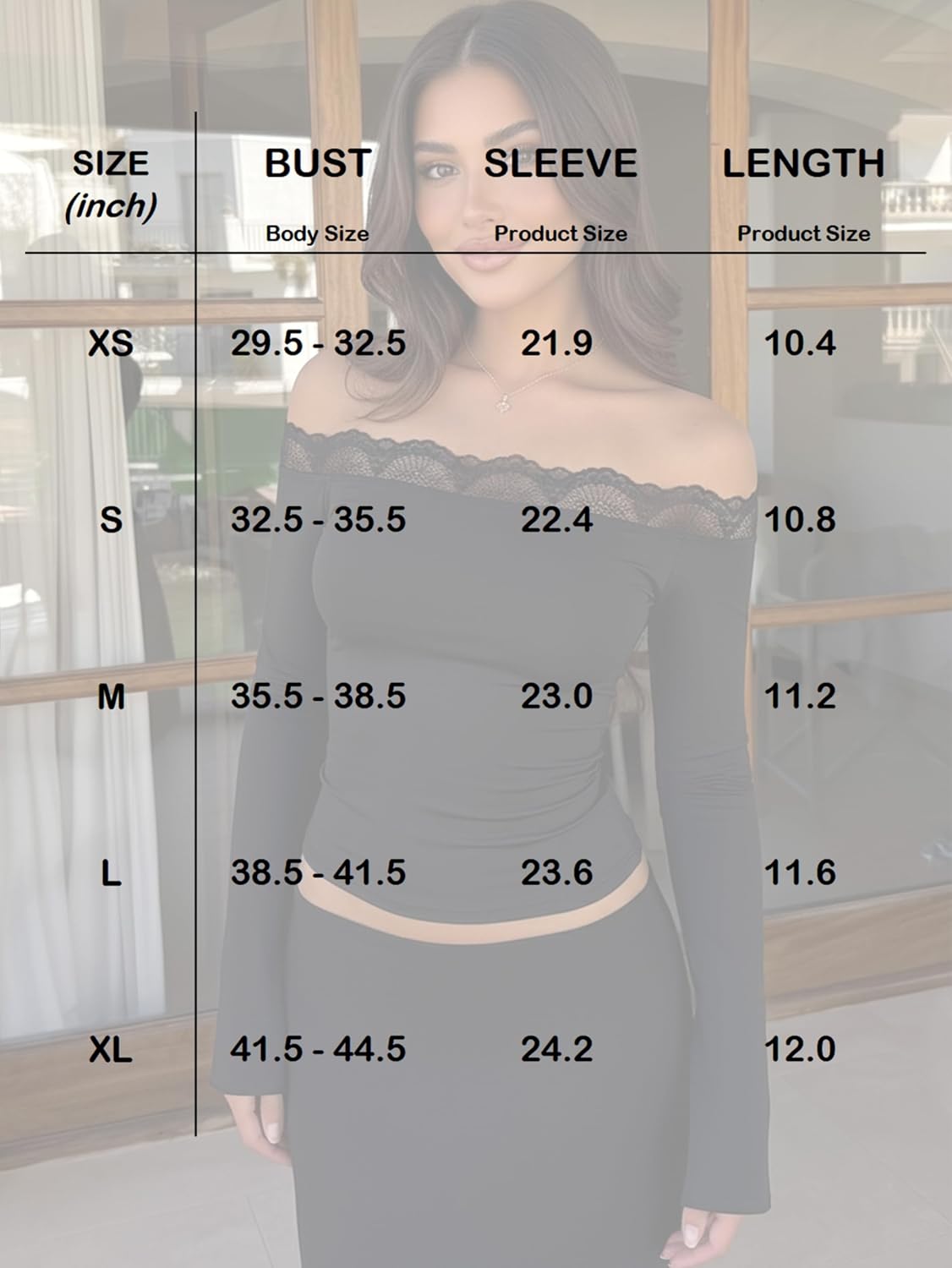 OZICERD Women Bell Long Sleeve Shirts Lace Trim Off Shoulder Going Out Top Double Lined Tops Tight Fitted Rave Party Club - Image 7