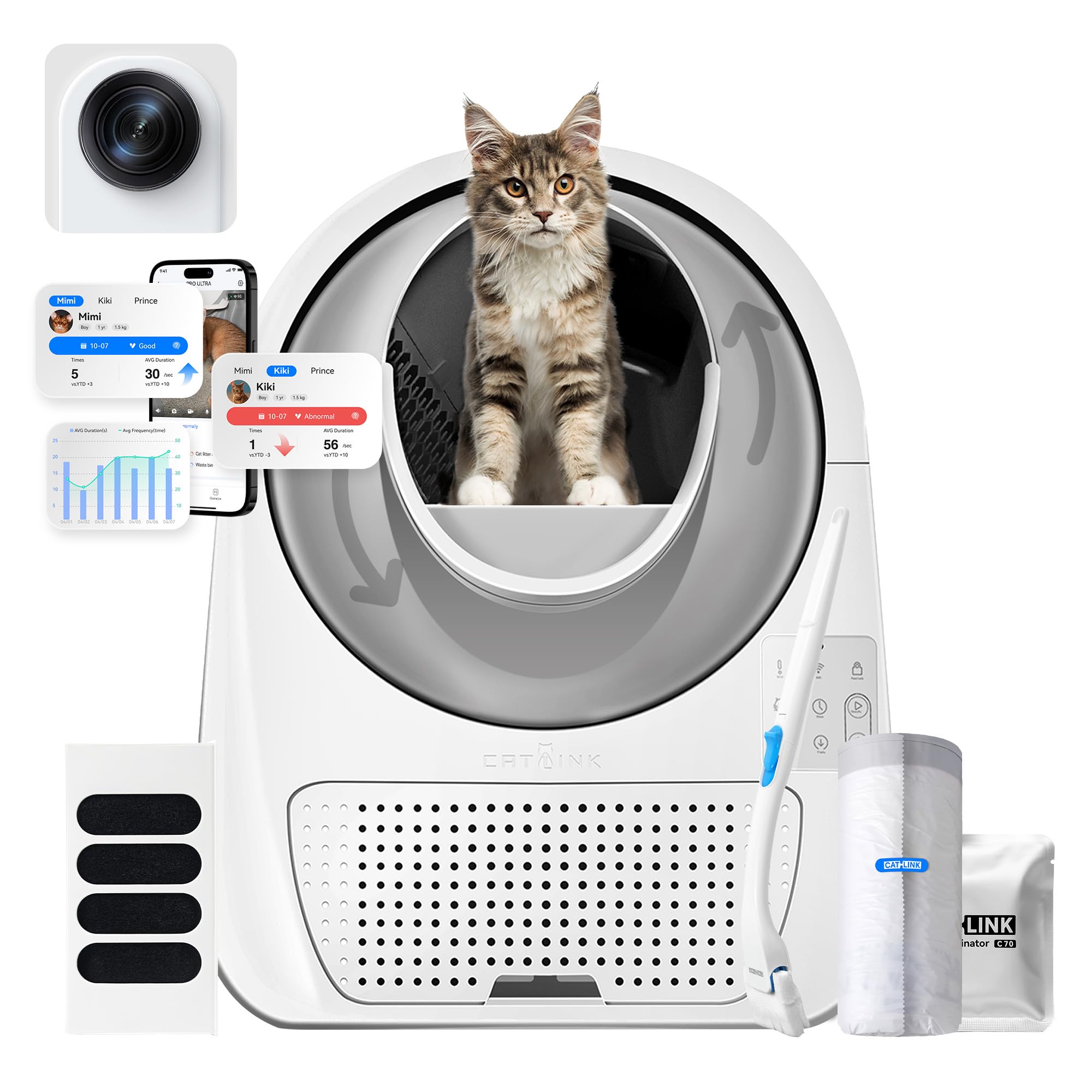 CATLINK PRO Ultra samoczyszcząca kuweta dla kota 2025 – z monitorem zdrowia sztucznej inteligencji i 5-krotną kontrolą zapachu, pojemnik na odpady 13 l, dwukierunkowe audio, rozpoznawanie wielu kotów