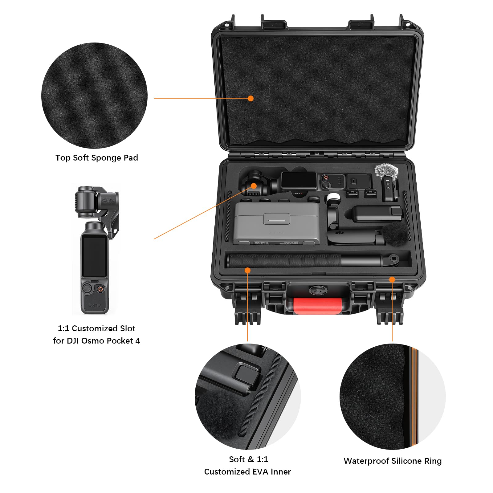 AMAZEAR Custodia rigida impermeabile compatibile con DJI OSMO Pocket 4, accessori Creator Combo Pocket4, scatola da viaggio a doppio guscio rigido per trasporto, conservazione, organizzazione