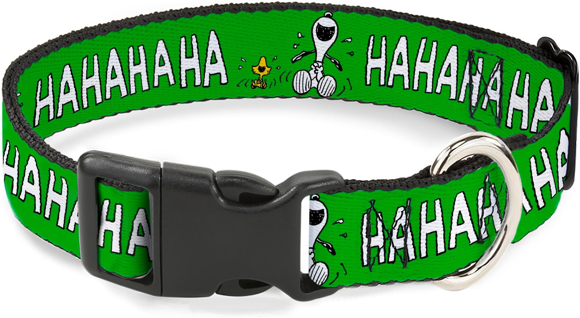 Peanuts Worldwide LLC Pet Collar, Dog Collar Plastic Buckle, Peanuts Snoopy and Woodstock Laughing HaHa Pose Green, 11 to 16.5 Inches 1.0 Inch Wide