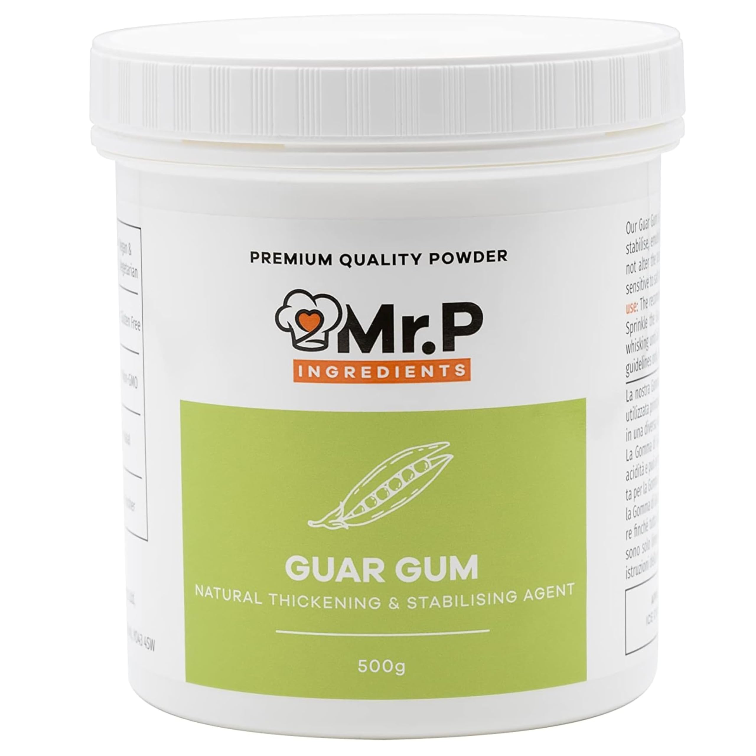 Mr.P IngredientsGuar Gum 500g Powder Thickener and Stabiliser Agent Vegan Vegetarian Halal Kosher Gluten Free (Recyclable Pot)