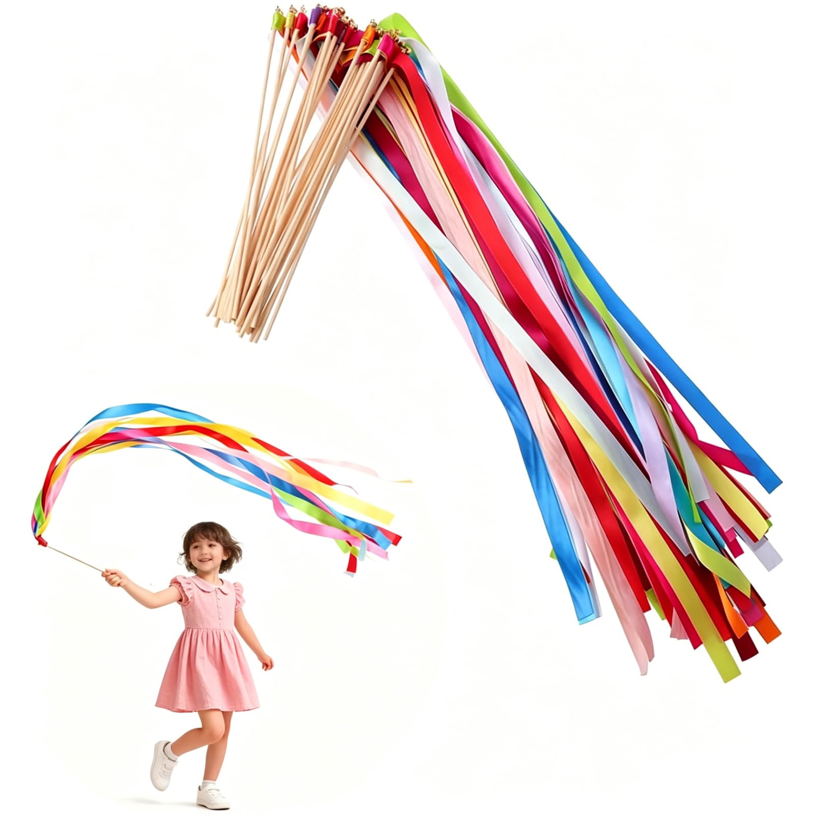 20Pcs Streamers Ribbon Wands with Bells Fairy Stick Wedding Streamers