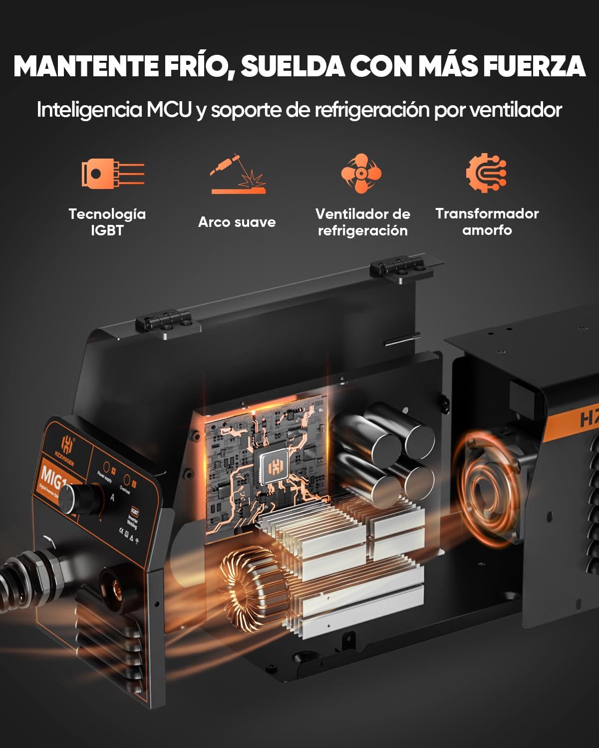 Soldador de Hilo sin Gas, 145A Soldador Inverter IGBT, Soldadura de alambre de llenado, Mini Portátil Soldador MIG