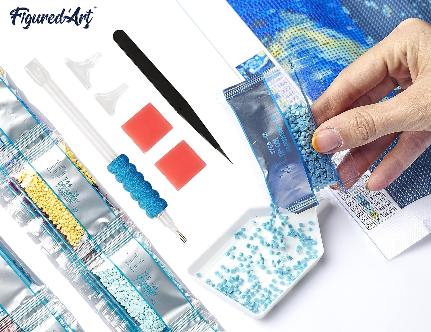 Figured'Art Diamond Painting Art 5D kit completo 40x50cm Tela Arrotolata - Diamonds Quadrati - Poster di viaggio a Santorini - Pittura Diamante - Attività Creativa per Adulti