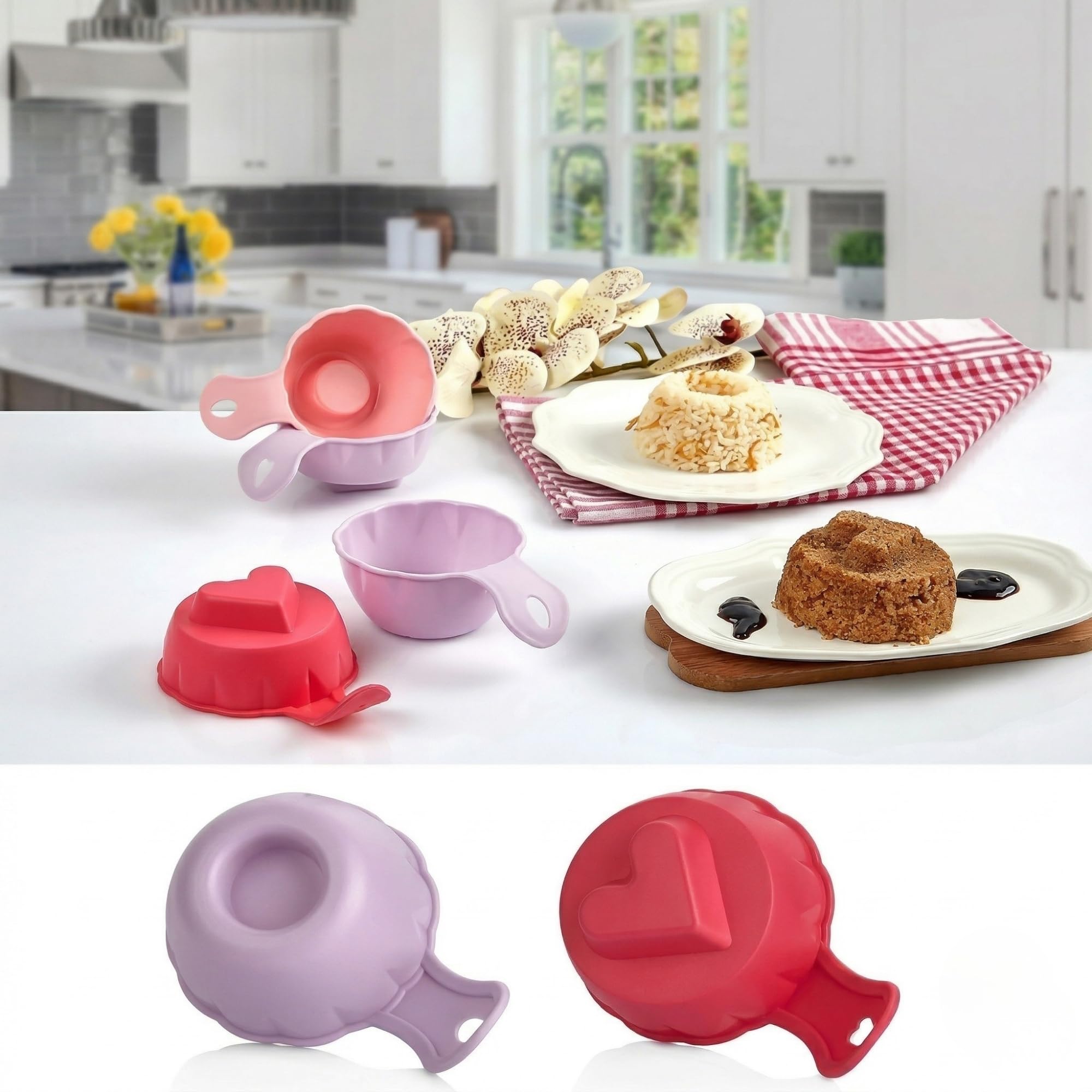 Calessier 2’li Pilav ve Helva Şekillendirici Kalıp Seti, Tek Dokunuşla Çıkarma, Yapışmaz Silikon Malzeme, Tatlı ve Yemek Sunumları İçin Estetik Şekil Verici Kalıp Seti