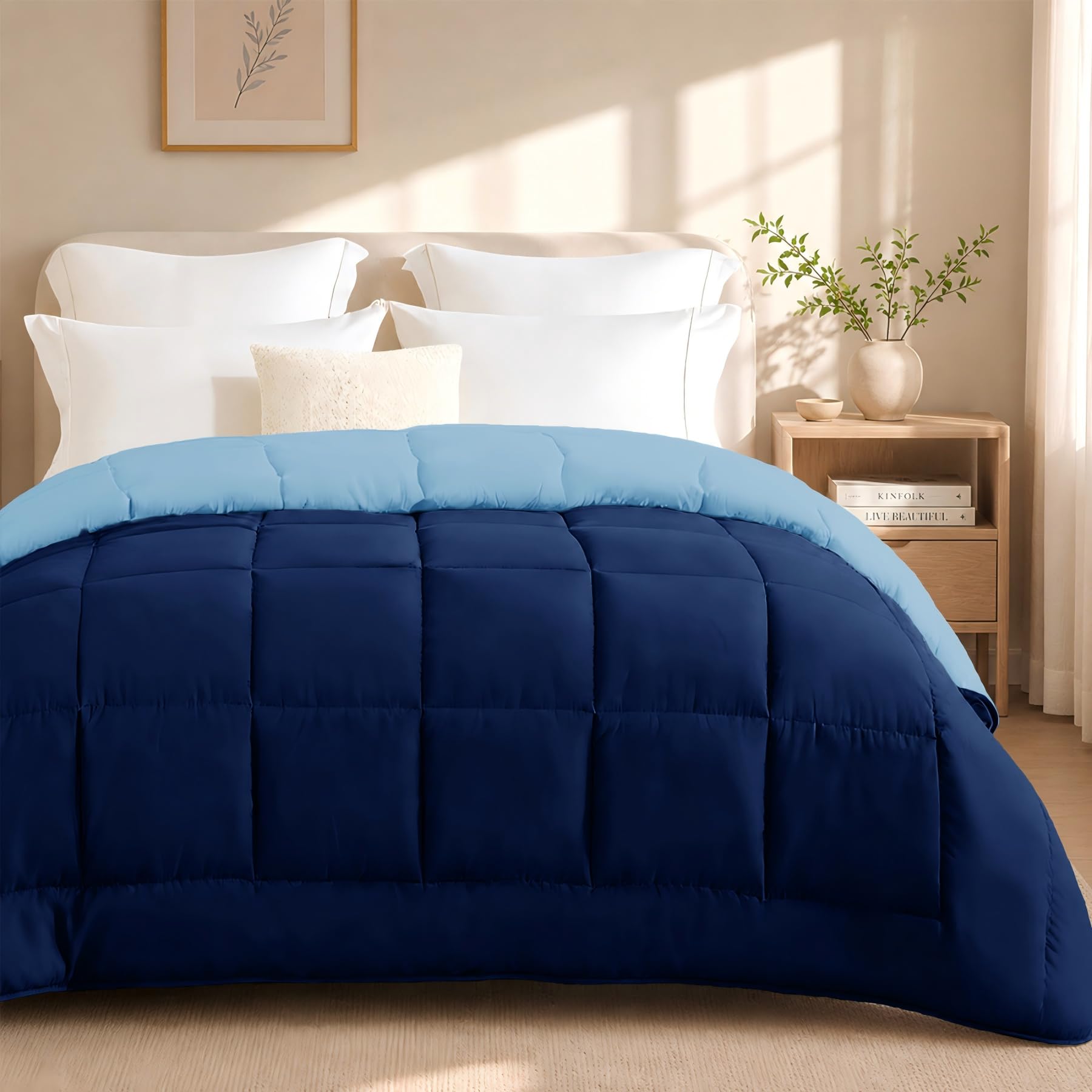 DALINA Edredón de Fibra para Cama 135, 220 x 220 cm, 300gr/M², Azul | Relleno Nórdico 100% Poliester, Doble Cara Comfortable, Suave, Transpirable, Grueso