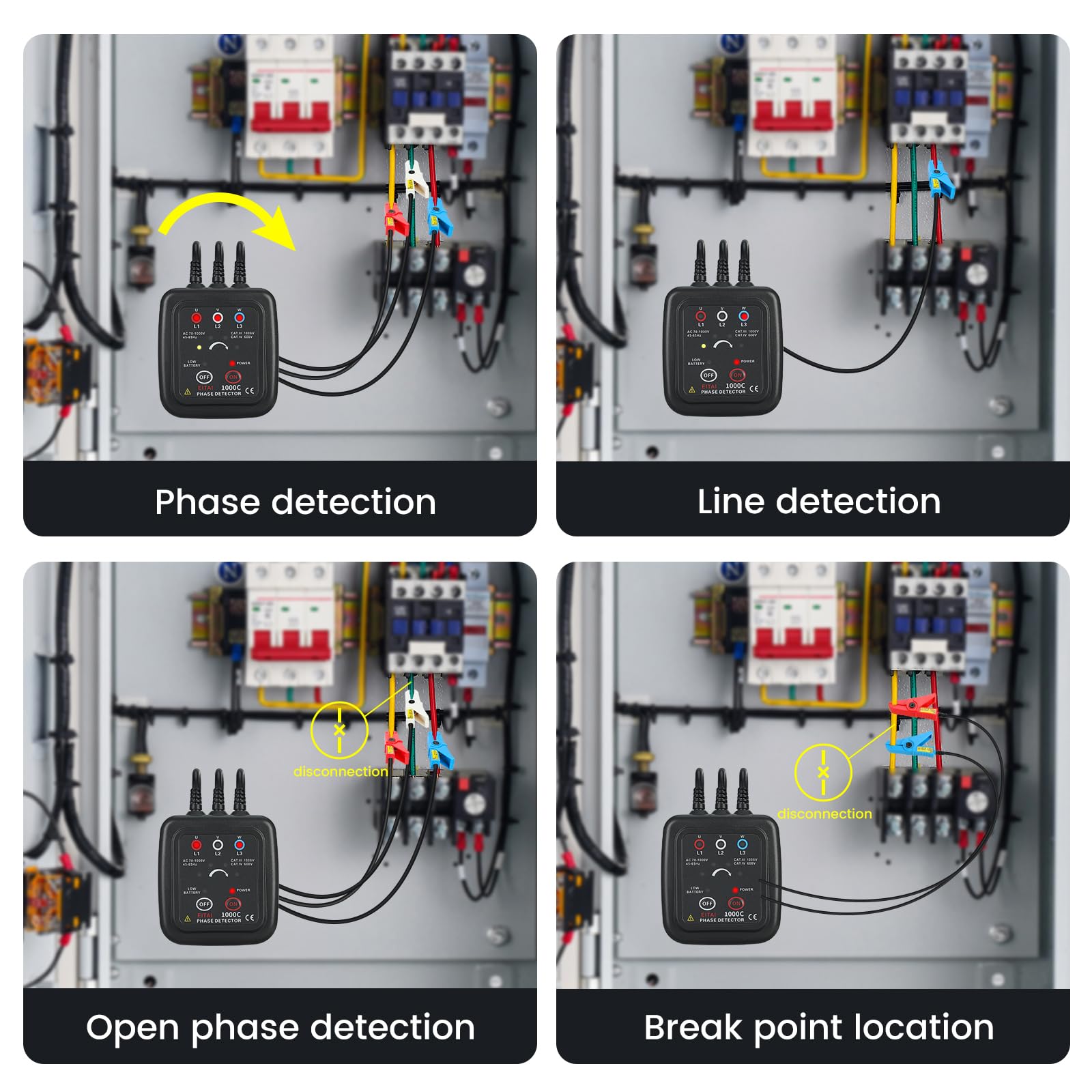 ETCR1000C Testeur de séquence de phase sans contact, AC 70 V-1000 V, Φ1,6 mm-16 mm, vente directe du fabricant, compteur de rotation de phase