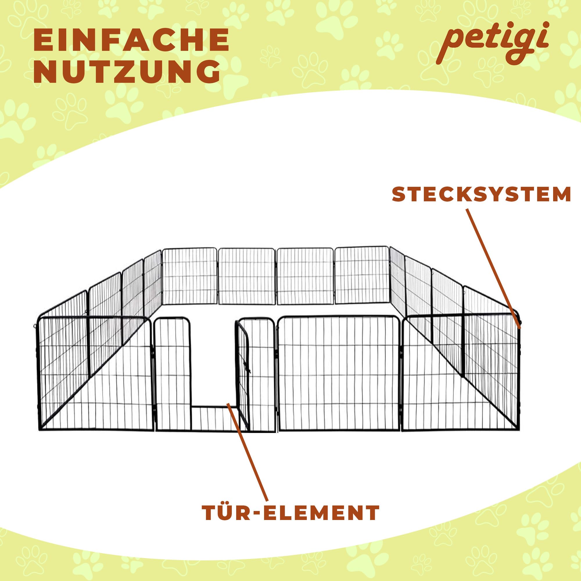 petigi Welpenauslauf XL, 16-teilig, Element-Maß: 60x80 cm, pulverbeschichteter Stahl, Welpenlaufstall, Gehege für Hunde, Hasen, Meerschweinchen, Katzen, pflegeleicht