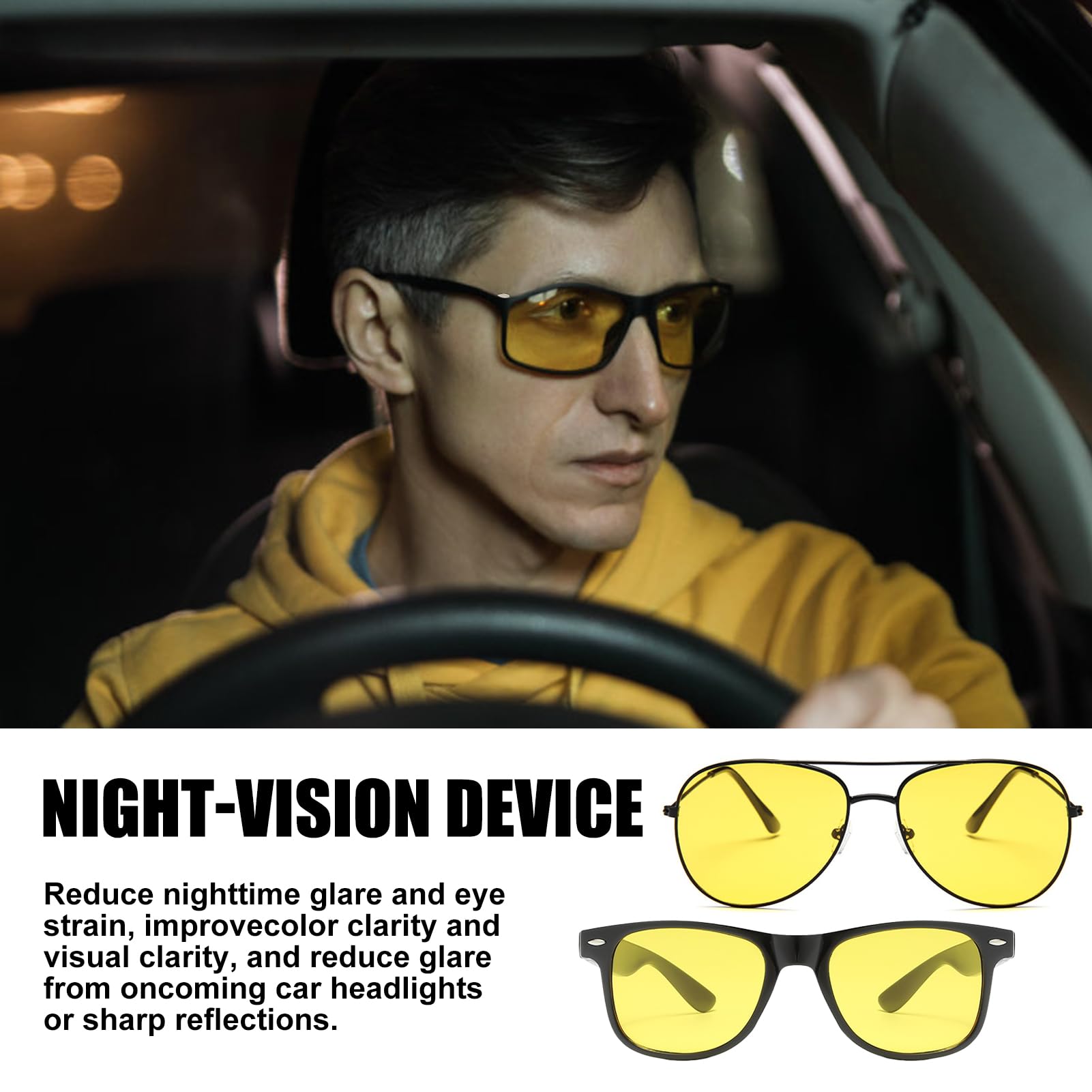 Lot de 2 Lunettes de Vision Nocturne Anti-Éblouissement Conduite Verres Jaunes Polarisés TAC UV400 Sur-Lunettes Légeres Compatibles avec Montures de Vue pour Homme Femme Nuit Pluie Brouillard Golf