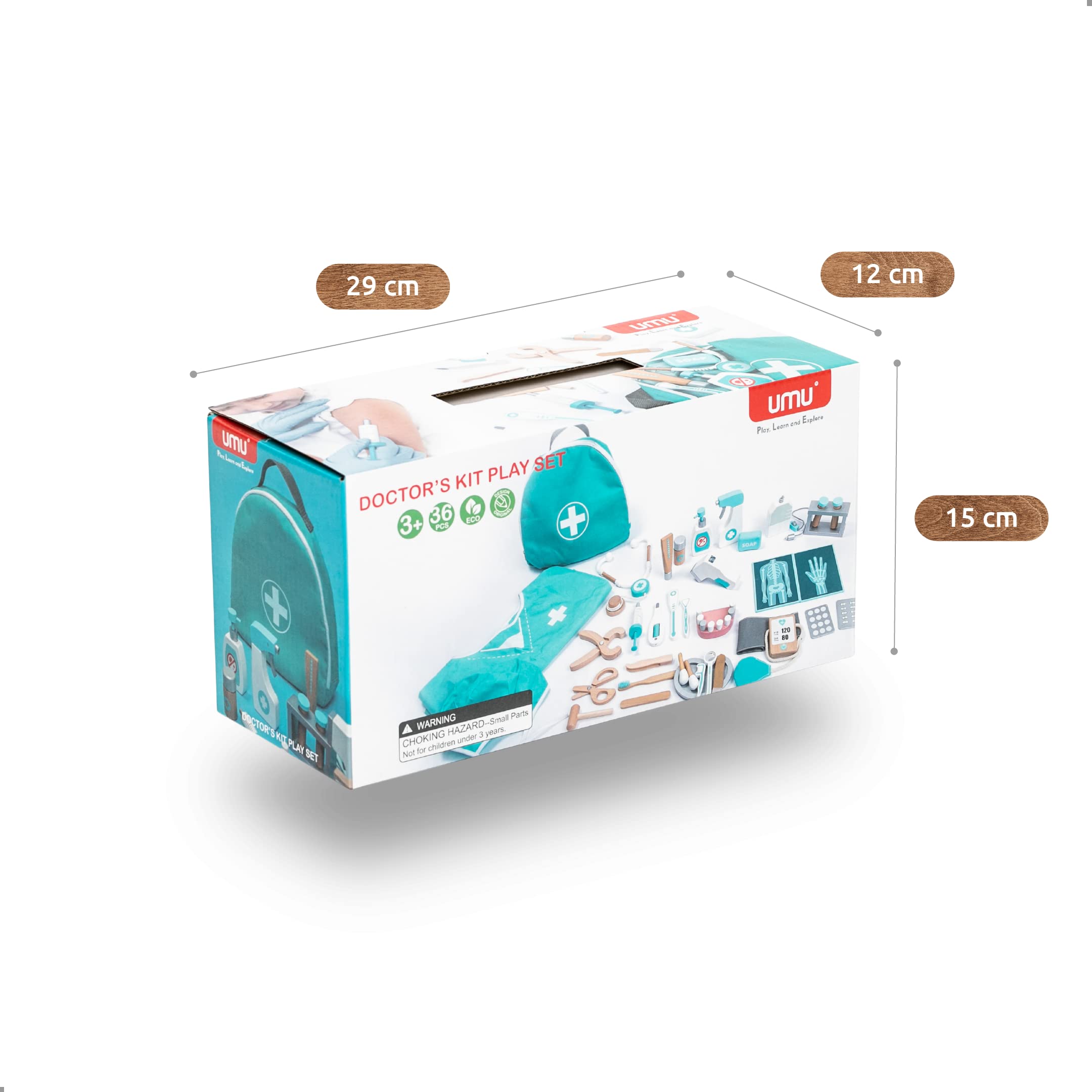 UMU Deluxe Wooden Doctor Playset for Kids with Stethoscope, Blood Pressure Monitor, Dentist Instruments and More, Doctor's Case Toy for Role Plays, 36PCS Medical Kit from 3, 4, 5 Years