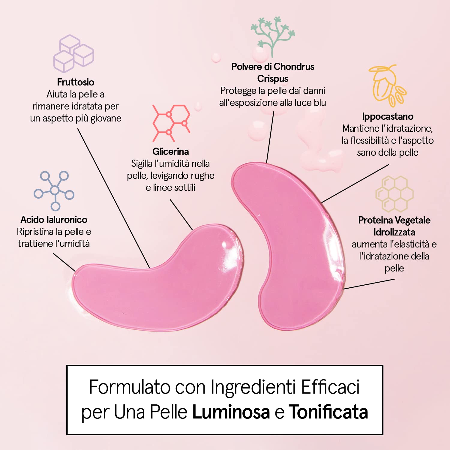 Patch Occhi Premiati (48 Paia, Rosa) – Riduce Occhiaie, Gonfiori, Borse e Rughe – Patch Occhiaie e Borse in Gel – Maschera Occhi Vegan – Eye Patch by grace & stella