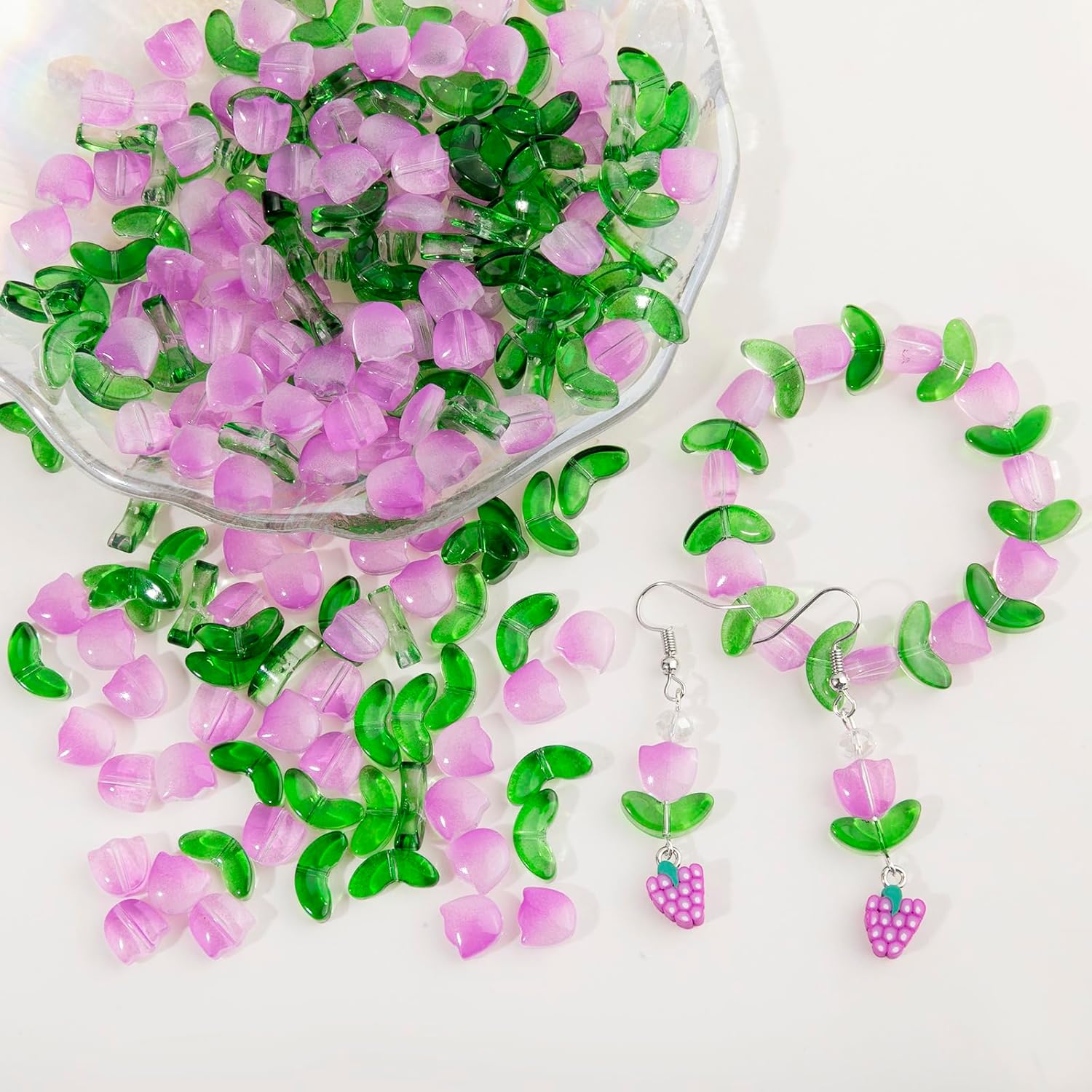 Flower Beads, 100 Sets (200pcs) Purple Tulip Flower Crystal Glass Beads, Loose Bead with Hole for DIY Jewelry Making Bracelets Necklaces Earrings Beading Projects (Purple) - Image 5