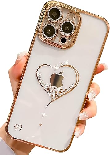 KERZZIL Bling Glitter Heart - Funda compatible con iPhone 12 Pro Max, bonito protector de cámara completo brillante para mujer, diseño de fundas