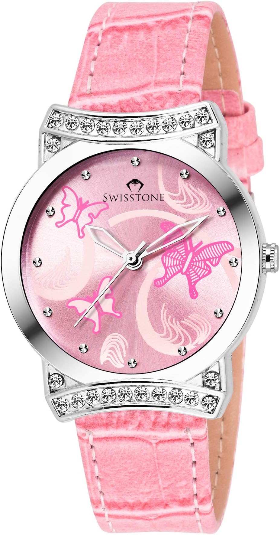 SWISSTONE Quartz Analogue Pink Dial Leather Strap Women's Wrist Watch