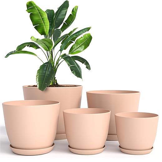Utopia Home - Plant Pots with Drainage - 7/6.6/6/5.3/4.8 Inches Home Decor Flower Pots for Indoor Planter - Pack of 5 Plastic Planters, Cactus, Succulents Pot - Pink