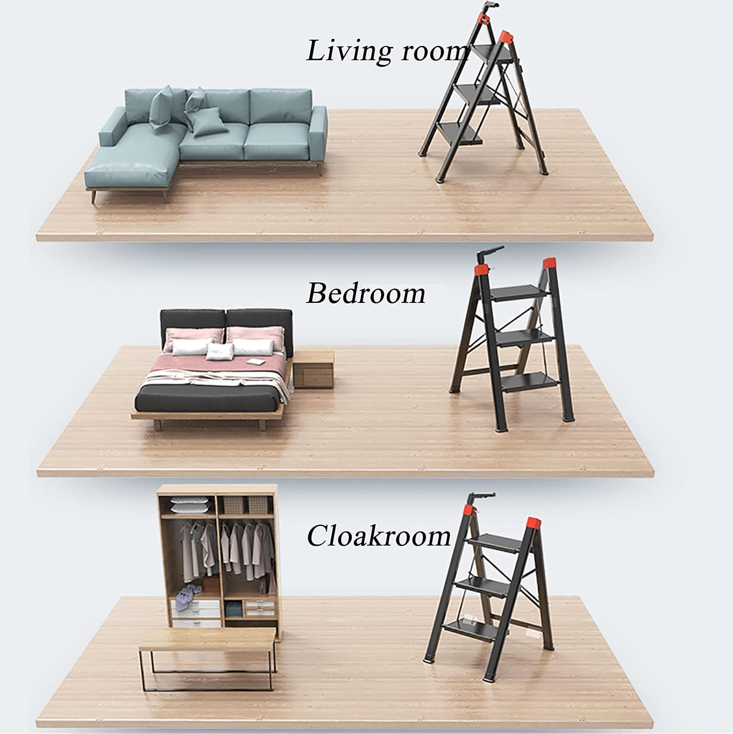 Step Ladder Folding Thickened Aluminum Alloy Safety Ladder Multifunctional Home Ladder(Size:3 Steps)