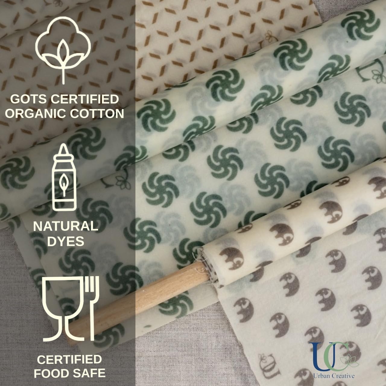 UC Urban Creative Madhu Wrap Reusable Beeswax Food Wraps | Set of 2| Organic Cotton | Plastic-Free Eco-Friendly Wraps for Rotis, Sandwiches, Fruits & Vegetables | Medium 10"x12" (25x30 cm) | 4