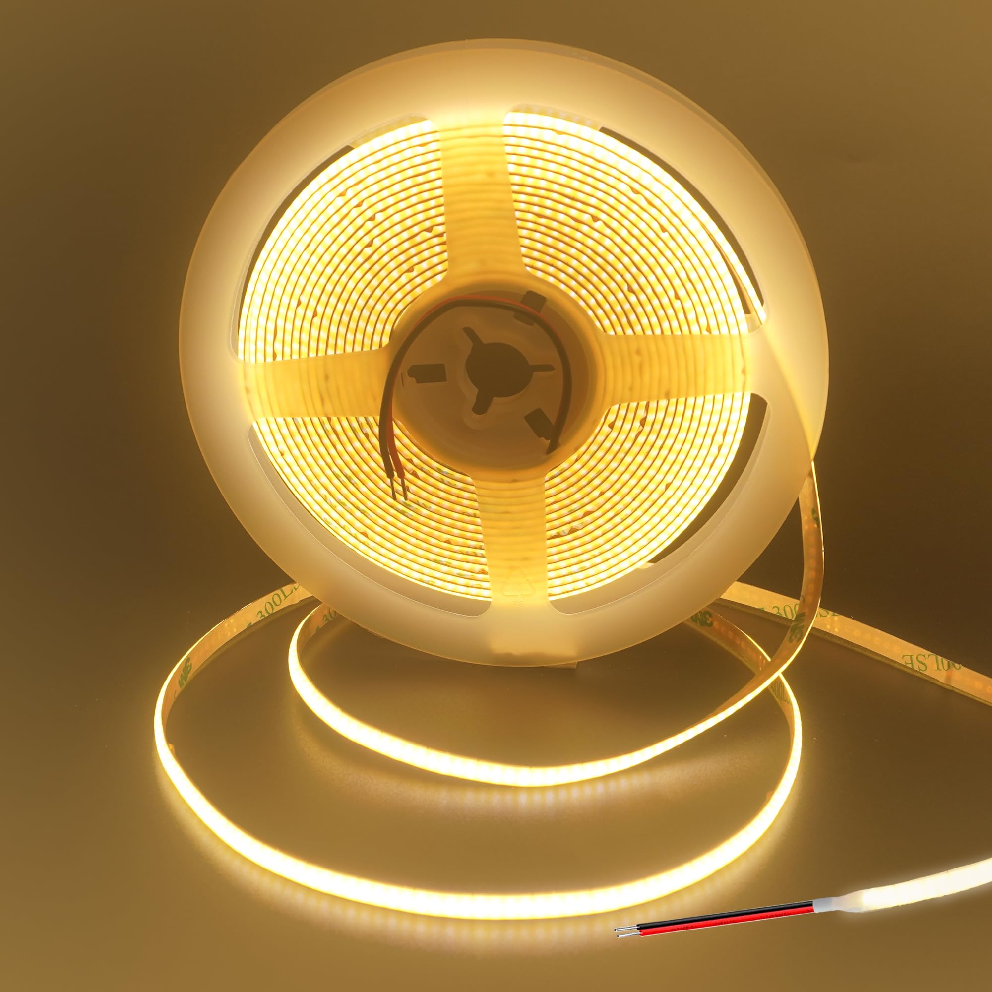 Clearhill Warm White 3000K 5V 5Mm Width Cob 400Led Strip Lights With Bare Wire (No Power Supply),16.4Ft/5M,,400Leds/M,Cri90,Electroplated Double-Sided Panel,7W/M,Not Waterproof,For Indoor Decoration