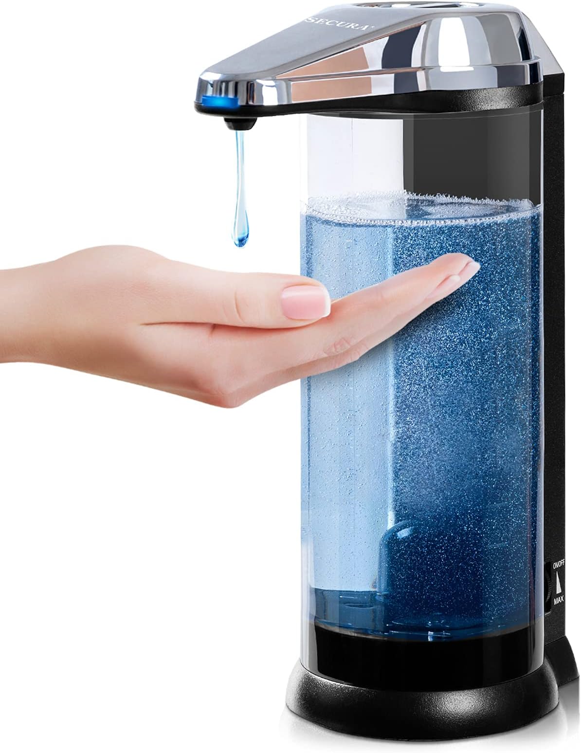 17oz Automatic Liquid Soap Dispenser, Touchless Battery Operated Hand Soap Dispenser with Adjustable Soap Dispensing Volume Control Dial, Personal Care Dispenser (Silver)