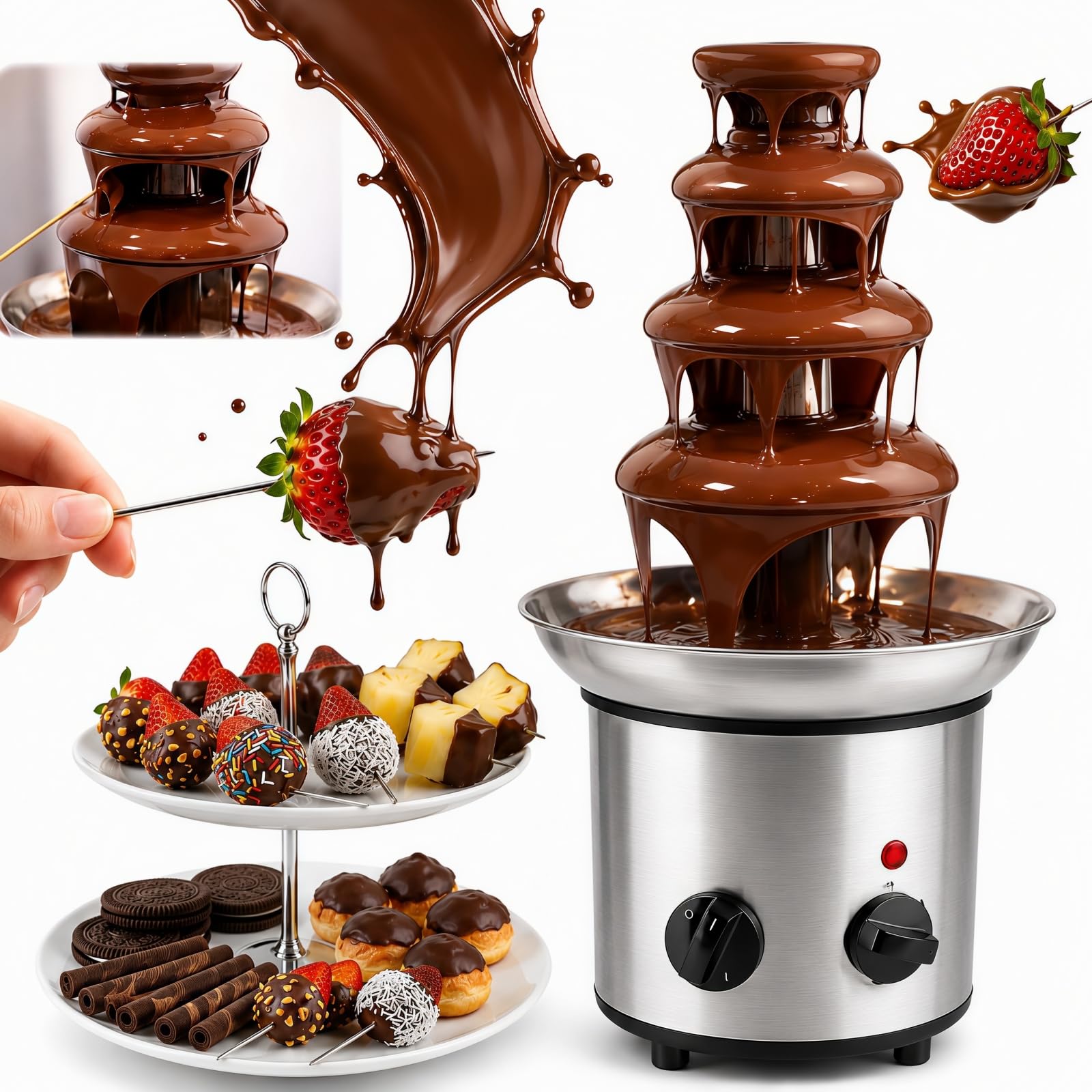 4 Tier Chocolate Fountain Machine, Stainless Steel 220V Melter