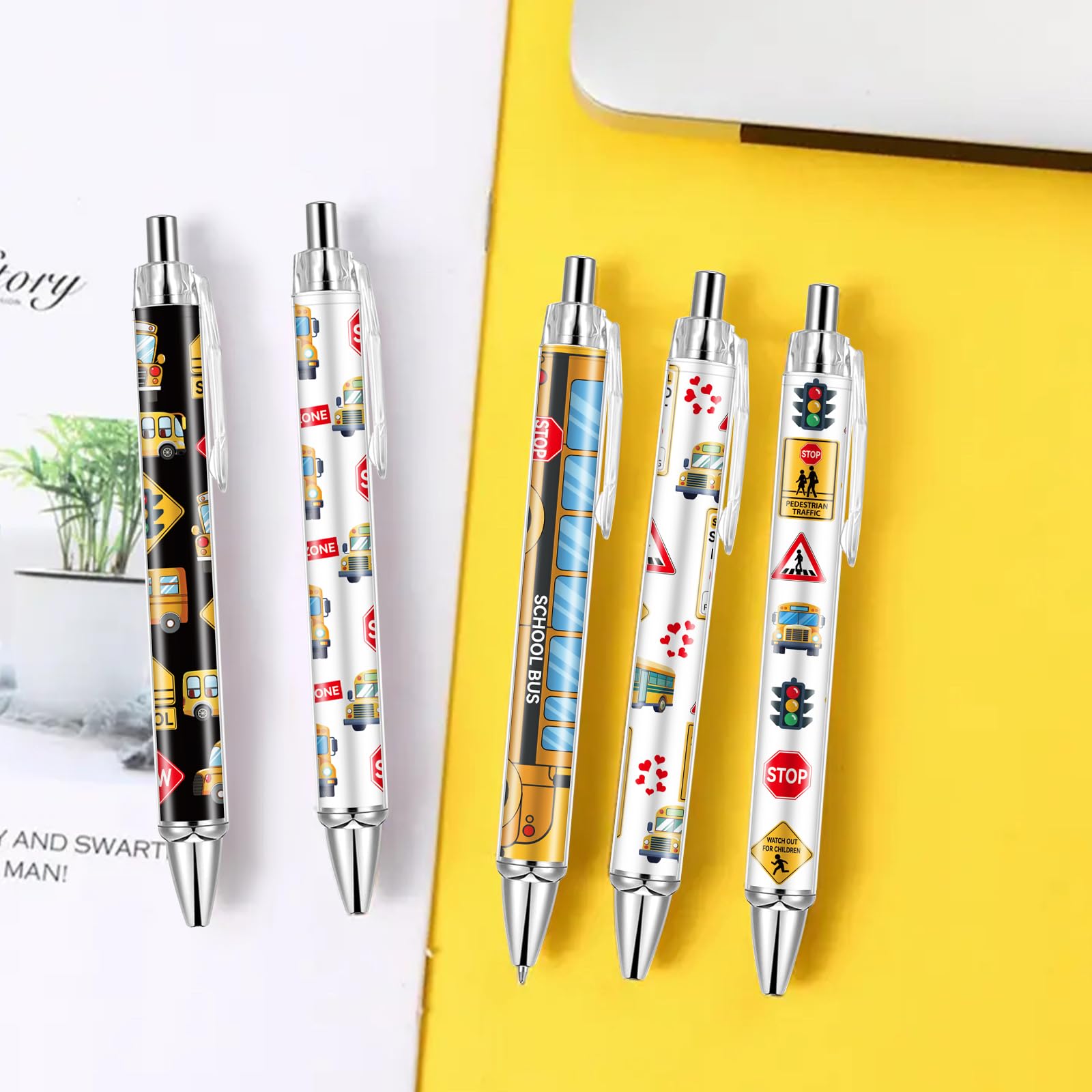 12-Pack School Bus Driver Appreciation Pens - Yellow Themed Ballpoint Pens With Touch Screen Tip