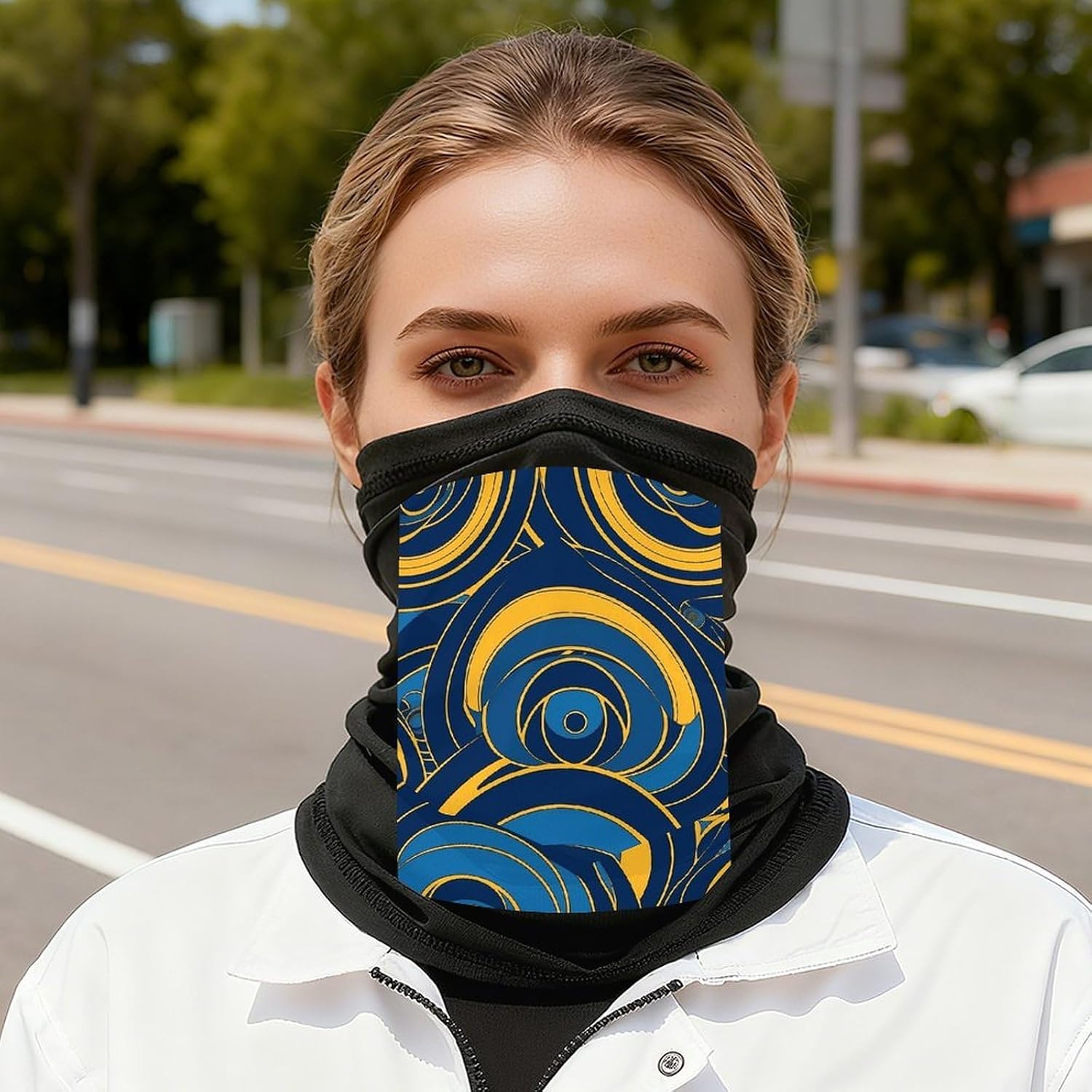 Blue and Yellow Pattern Neck Gaiter Face Mask UV Protection for Men Women, Breathable Quick Dry Face Cover Bandana Outdoor Sports Balaclava Wind-Proof for Hiking Skiing Motorcycle Cycling