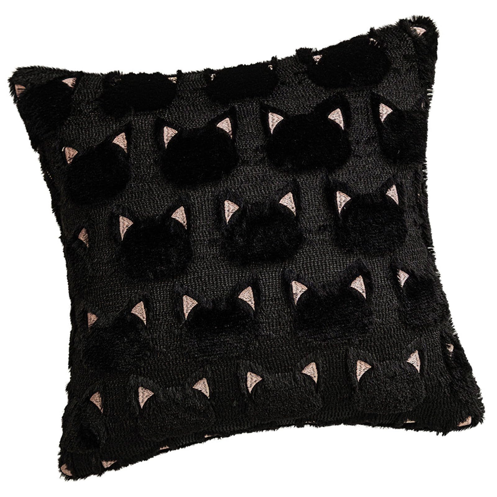 Tsophreniq Cats Design Plush Pillowcase Soft Tufted Faux Furs Cushion Cover Halloween Home Decors for Theme Parties Supplies Halloween Black Cats Pillow Cover