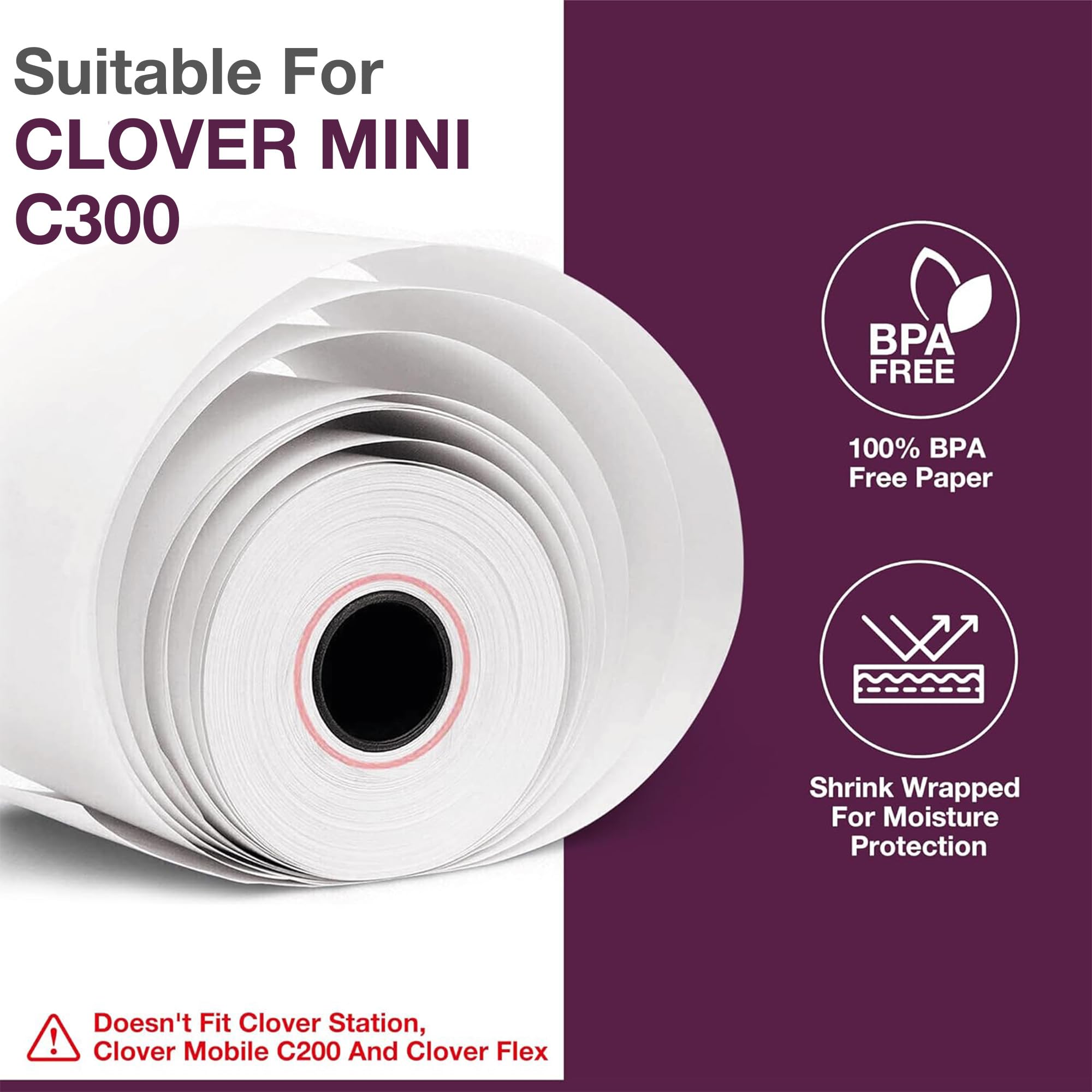 Papel térmico de 2 1/4 x 85-55 GSM, 50 rollos de papel multiusos para recibos POS, papel blanco para tarjetas de crédito para alta demanda de impresión