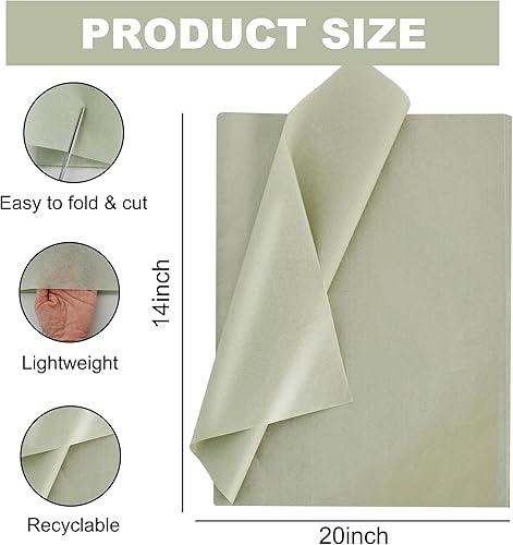 Miniatura 2 de BEISHIDA 100 hojas de papel de seda verde salvia a granel, papel de seda para envolver para bolsas de regalo, papel de regalo de 14 x 20 pulgadas