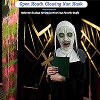 Vista 2 de Máscara de terror de monja 2024, máscara de disfraz de cabeza completa con collar de cruz para fiesta de Halloween