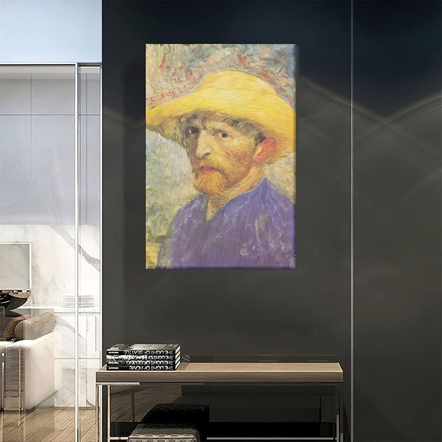 【匿名配送】絵画　「麦わら帽子」　A4サイズ額つき Amazon.co.jp: ヴァン・ゴッホ 麦わら帽子とパイプのある自画像