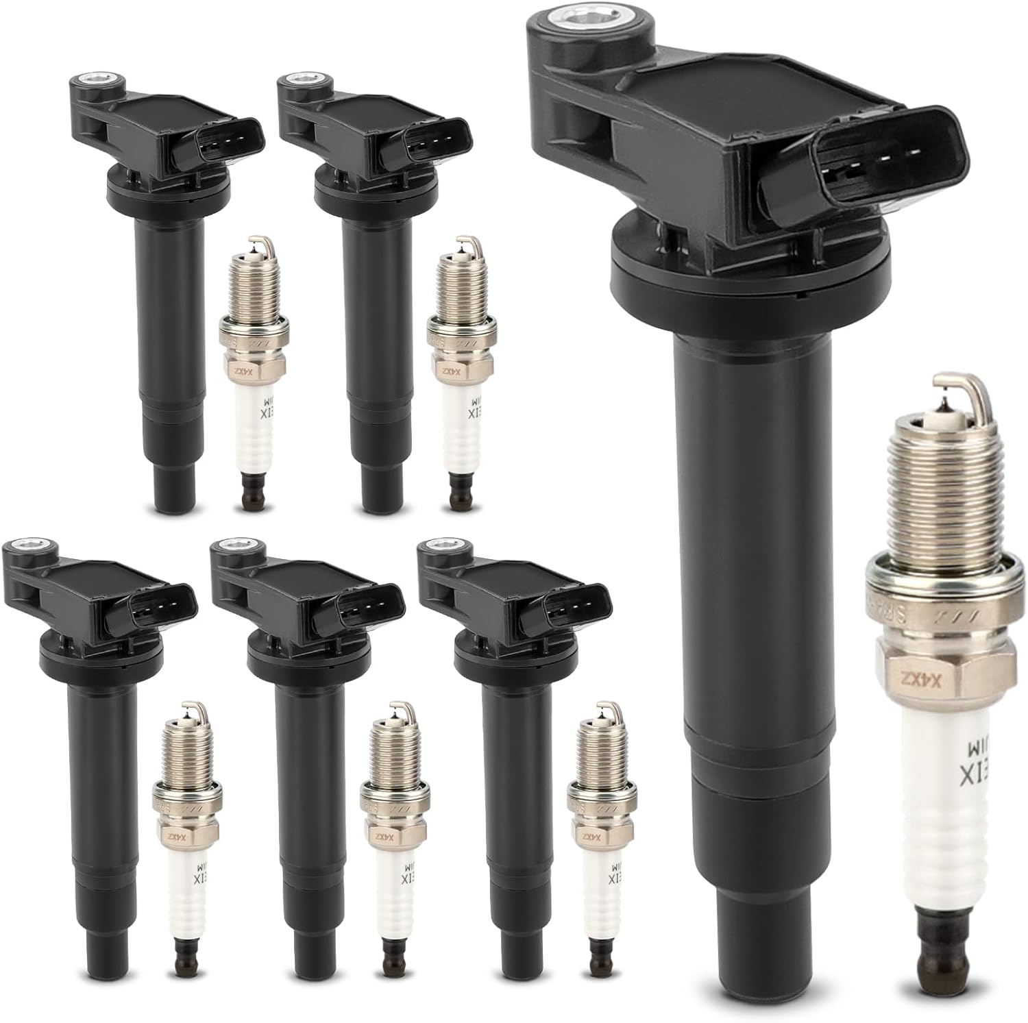 UF267 Ignition Coil Pack & 4504 Double Iridium Spark Plug For 2000-2008 TOYOTA Avalon Camry Highlander Sienna Solara / 1999-2008 Lexus RX300 RX330 ES300 ES330 RX400h V6 3.0L 3.3L Set of 6 UF267 Ignition Coil + Spark Plug