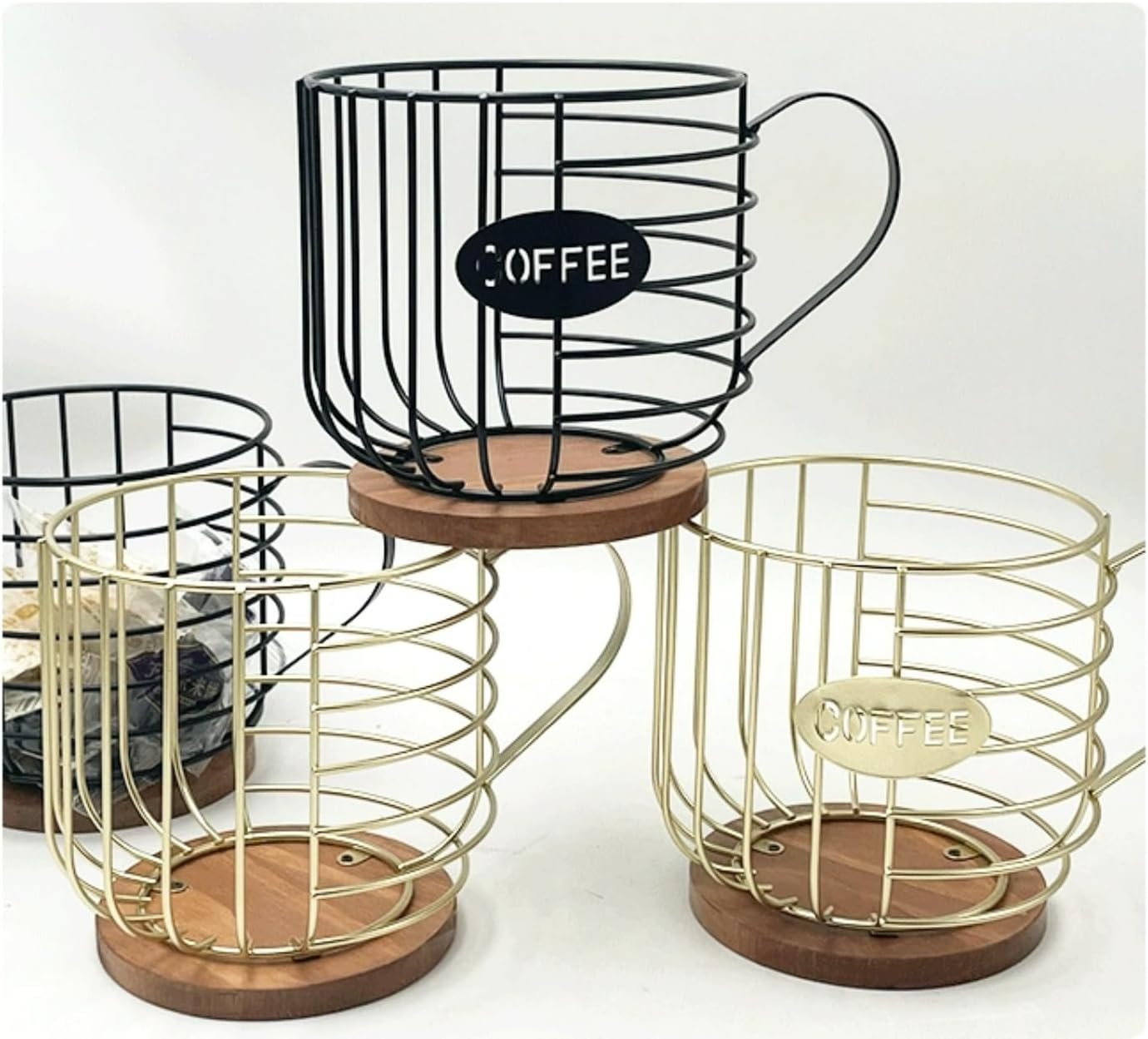 Iron and wood products, coffee capsule storage, kitchen and living room storage basket