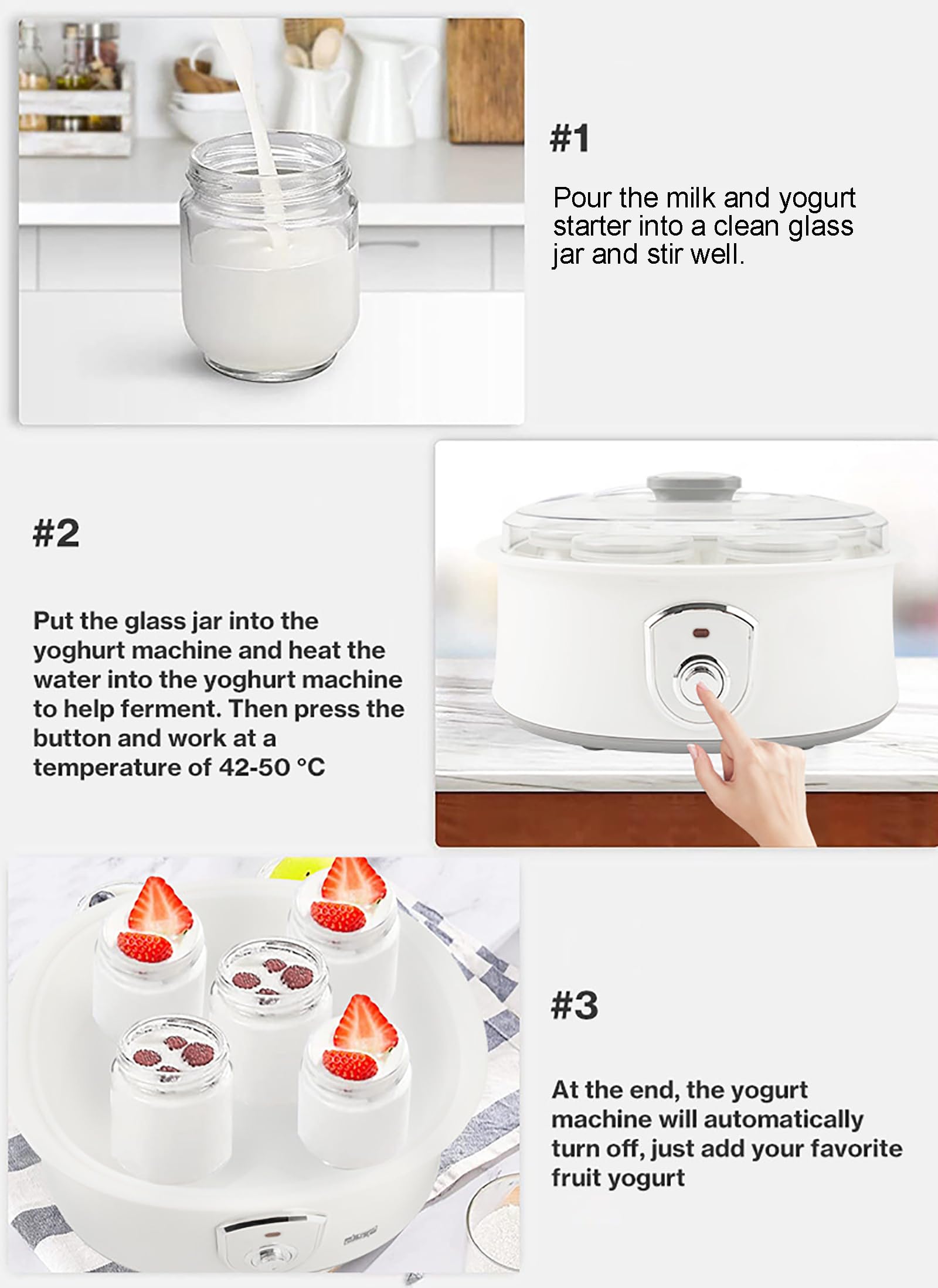 Probiotyczny jogurt Silnik W pełni automatyczna maszyna do jogurtu, domowy jogurt DIY, stała kontrola temperatury, 7 szklanek, sterowanie jednym dotknięciem