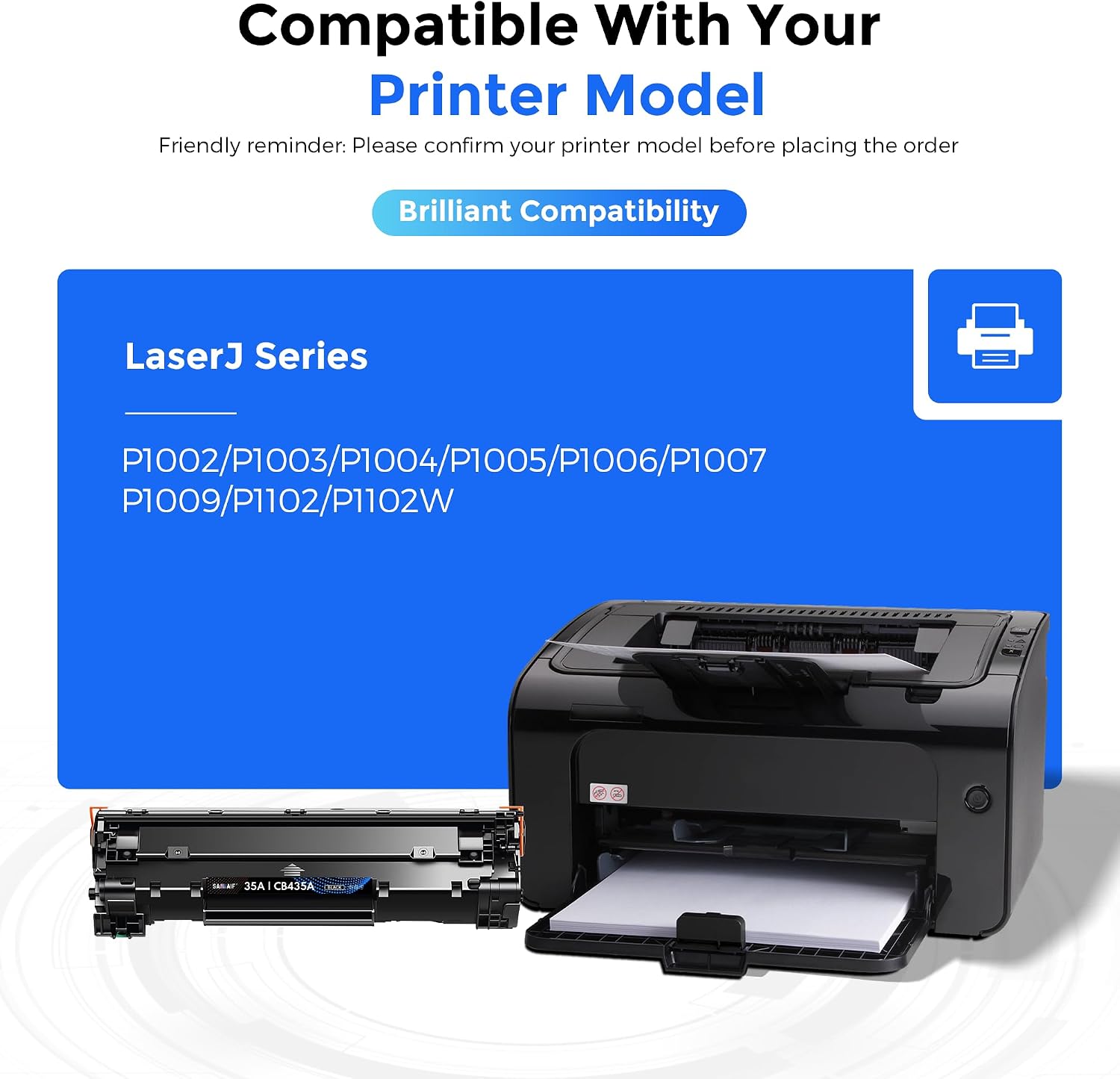 35A CB435A Black High-Yield Pages Toner Cartridges (2-Pack) Compatible for hp 35A CB435A Work with hp LaserJ P1005 P1006 P1007 P1008 P1009 Printer Printers|CB435A