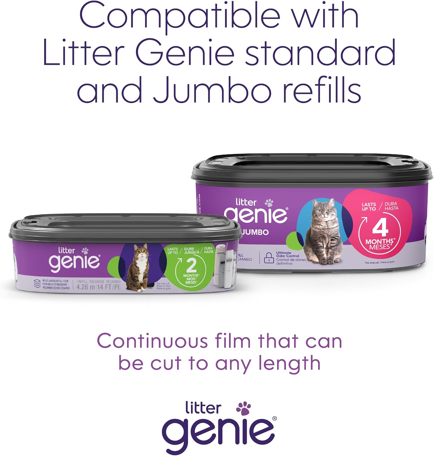 Bundle of Litter Genie Style Pail & Jumbo refill | Cat Litter Waste Disposal System for Odor Control with 1 starter refill (14ft) + 1 Jumbo refill (28ft)
