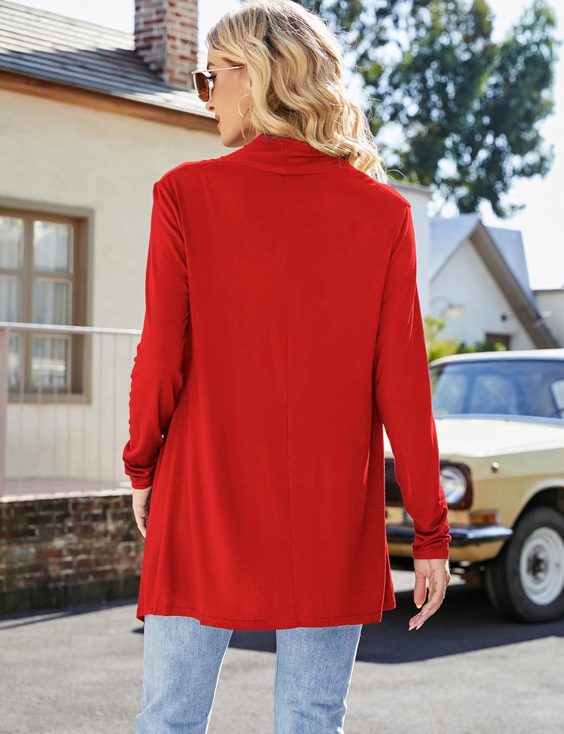 Uvog Women's Draped Front Open Cardigan Casual Long Sleeve Lightweight Cardigans Sweaters Duster - Image 5