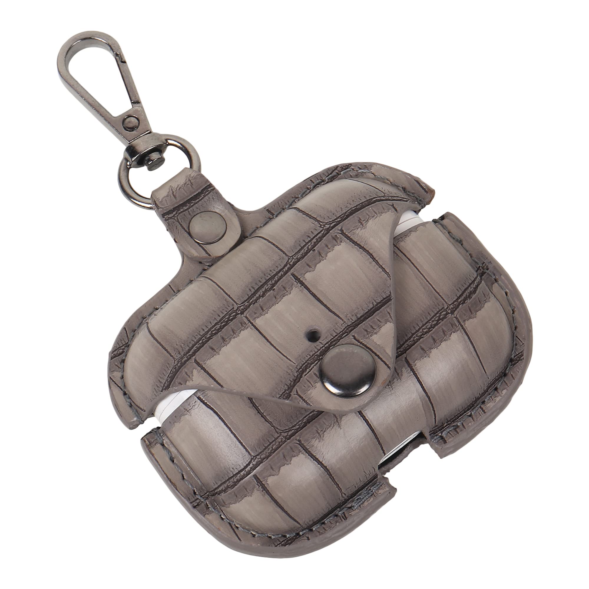 mStick Leather Case for Airpods Pro Crocodile Pattern Protection Case Shockproof Drop Proof Protector with Metal Clasp Keychain (Mud)