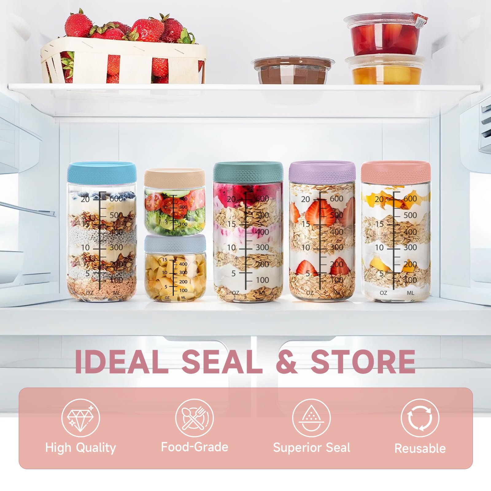 4 stuks meal prep-potten, 750 ml, borosilicaatglas, inmaakpotten met