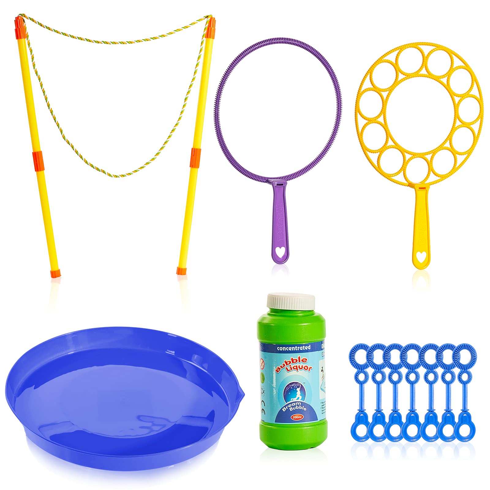 PartyWoo Bubble Wand, 14 pcs Bubble Wands and 6.8 oz Bubble Solution, Bubble Tray, Giant Bubble Wands for Kids, Bubbles for Kids, Bubbles Party Favors for Kids, Outdoor Toys for Boys, Girls, All Ages