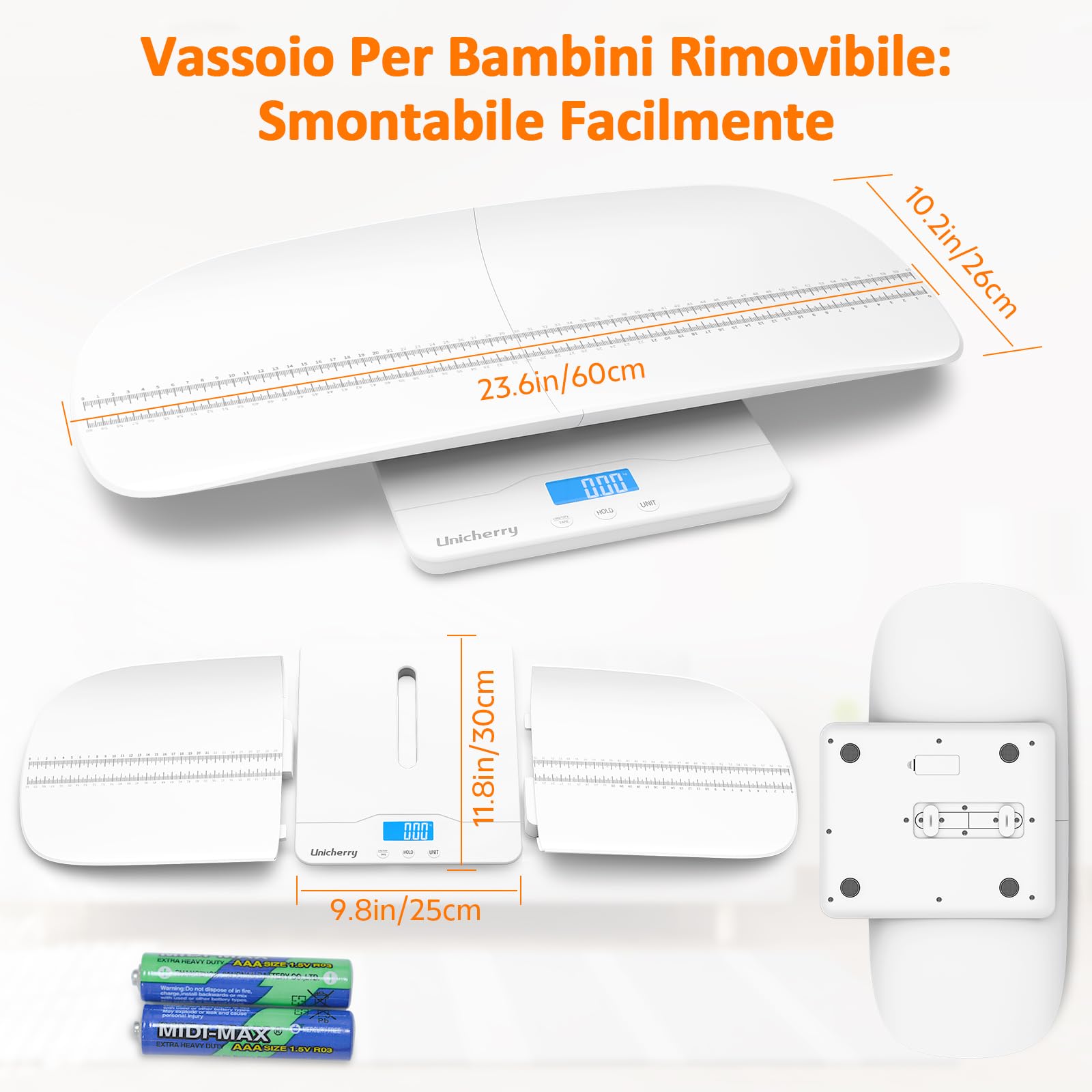 Bilancia Neonato, Bilancia Per Neonati Multifunzionale con vassoio removibile, Bilancia digitale per neonati con funzioni Tare e Hold