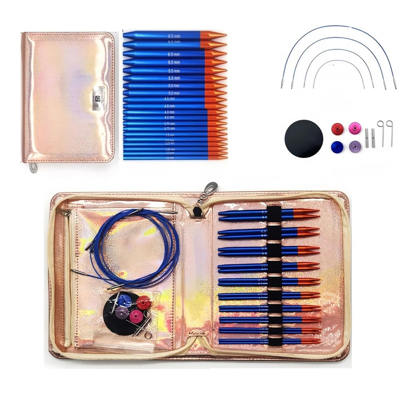 Juego de 20 agujas circulares de tejer circulares, juego de agujas de ganchillo intercambiables, juego de agujas de ganchillo para tejer hechas a mano, kit de manualidades de 3 mm a 6,5 mm