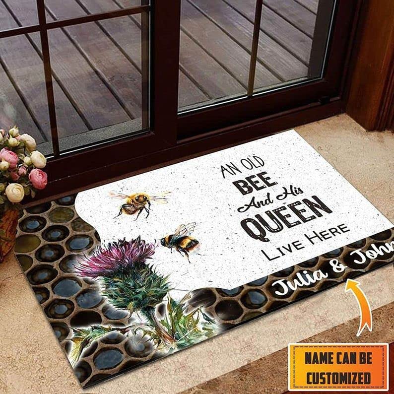 Paillasson intérieur extérieur personnalisé avec motif abeille durable et antidérapant