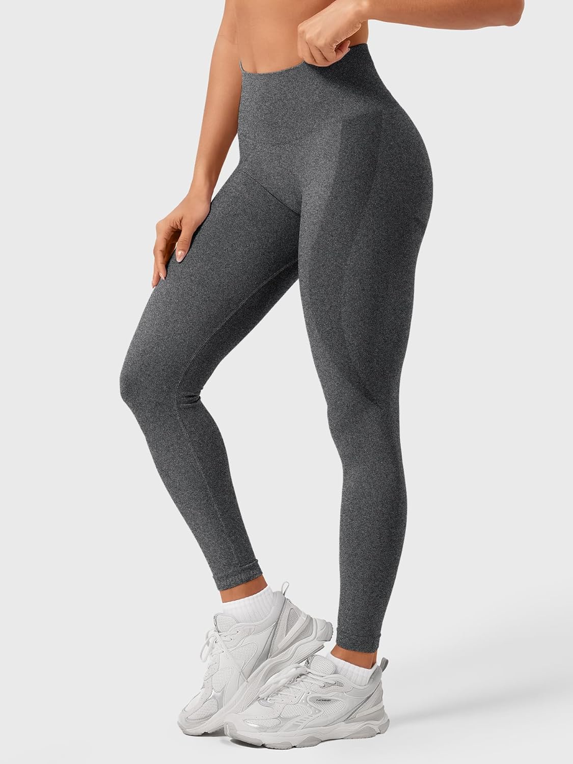 HIGORUN Women Seamless Leggings Smile Contour High Waist Workout Gym Yoga Pants Large Gray image 2 of 6 B08JZ1FR5N