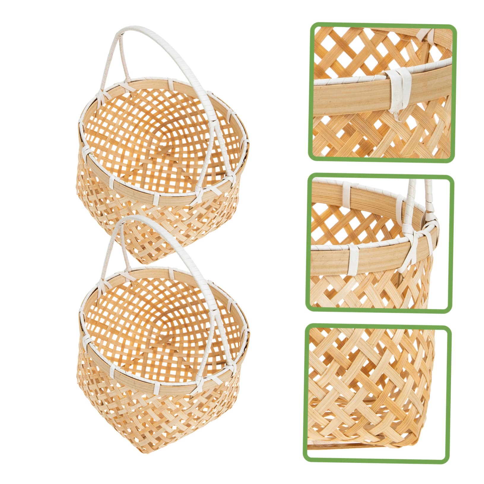 Ciieeo 2 Cestas Pequeñas de Bambú Tejidas Asas, Ligeras y Seguras, para Frutas, Flores y Decoración del Hogar, Estilo Natural