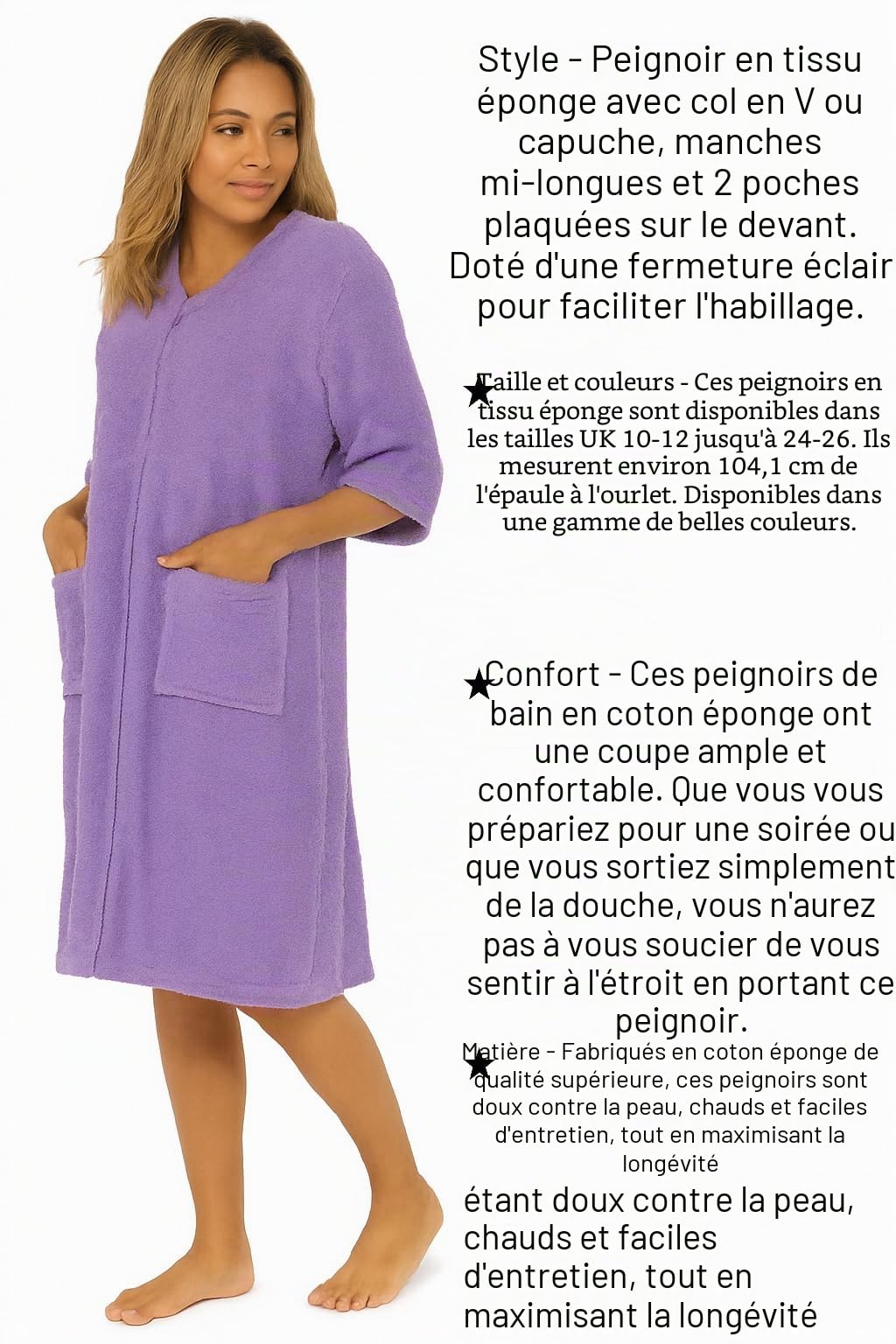 Undercover Ladies Terry Towelling 100% Coton Zip Through Robe de Chambre Séchage Peignoir