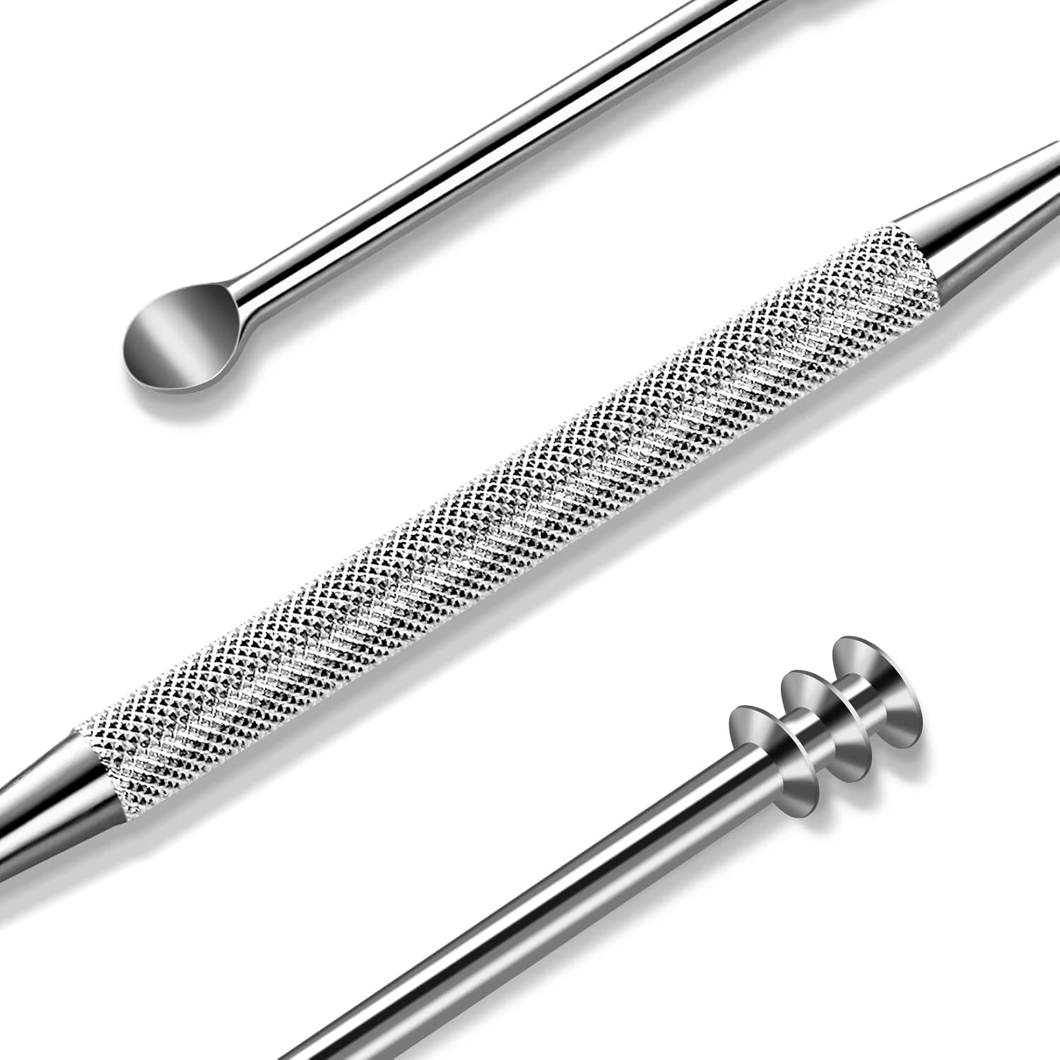 MR.GREEN Ear Wax Removal Ear Cleaner Double End Earwax Remover 360° Cleaning Three Ring Ear Pick Stainless Steel Ear Care Tools (Two piece Pack)