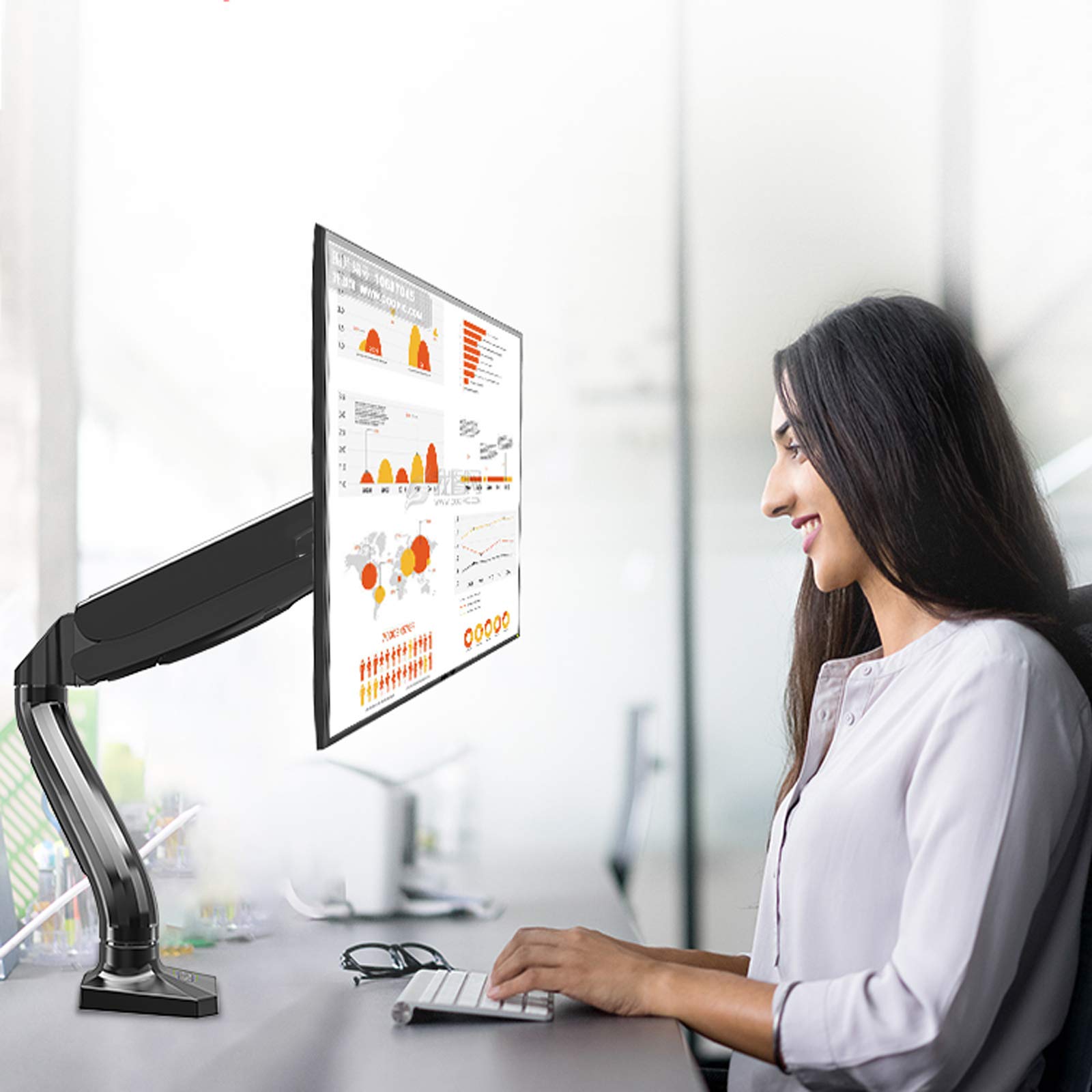 Supporto da Tavolo per Monitor Braccio per Monitor Girevole a Movimento Completo con Molla a Gas per Monitor da 17-32 Pollici Supporto per Monitor da Computer